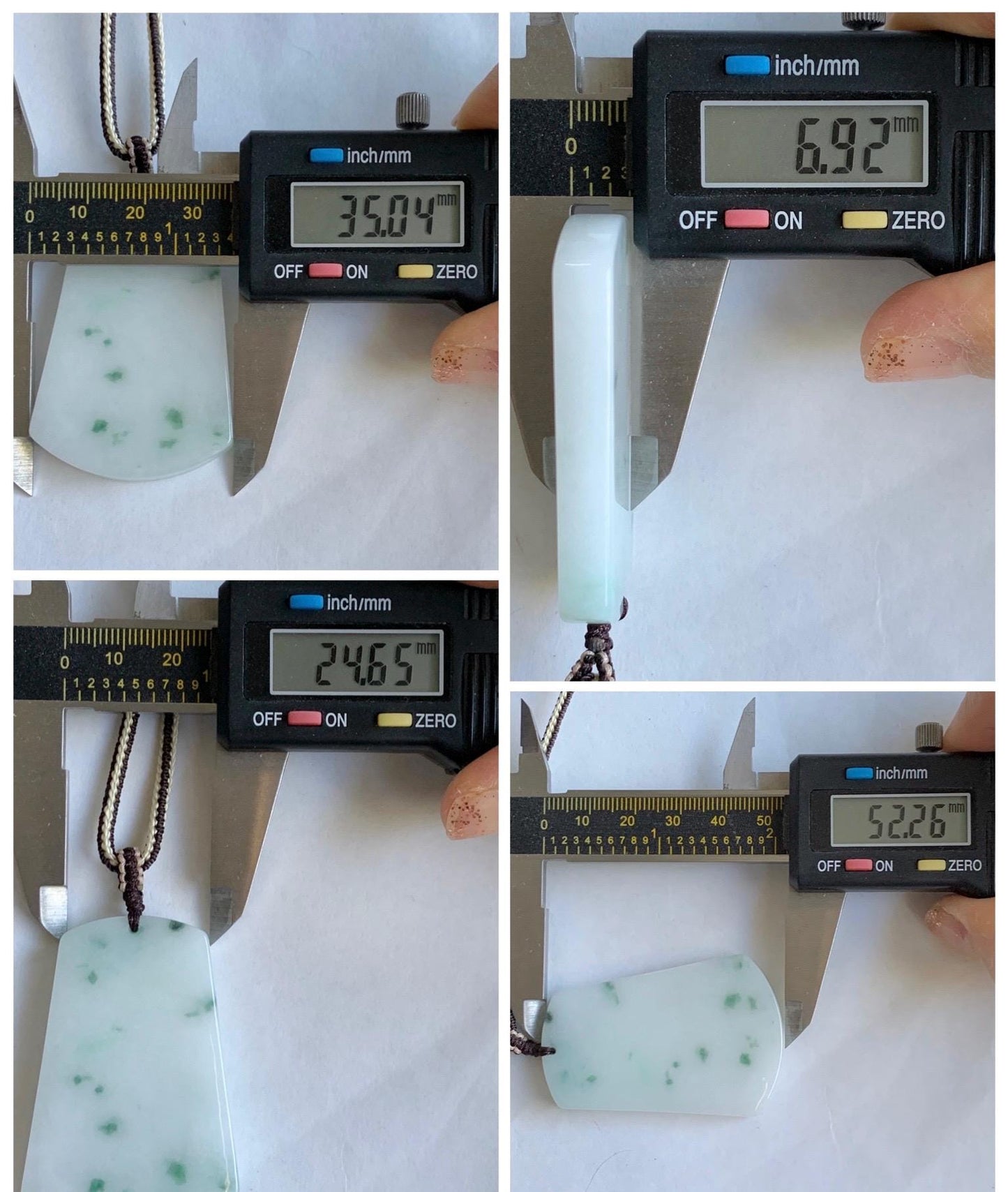 Natural Grade A Icy Translucent White & Green Marbled Jade Jadeite Large Wu Shi Pai Pendant Rope Pendant 28” 36g 天然细糯白飘绿翡翠无事牌吊坠 PLM350B