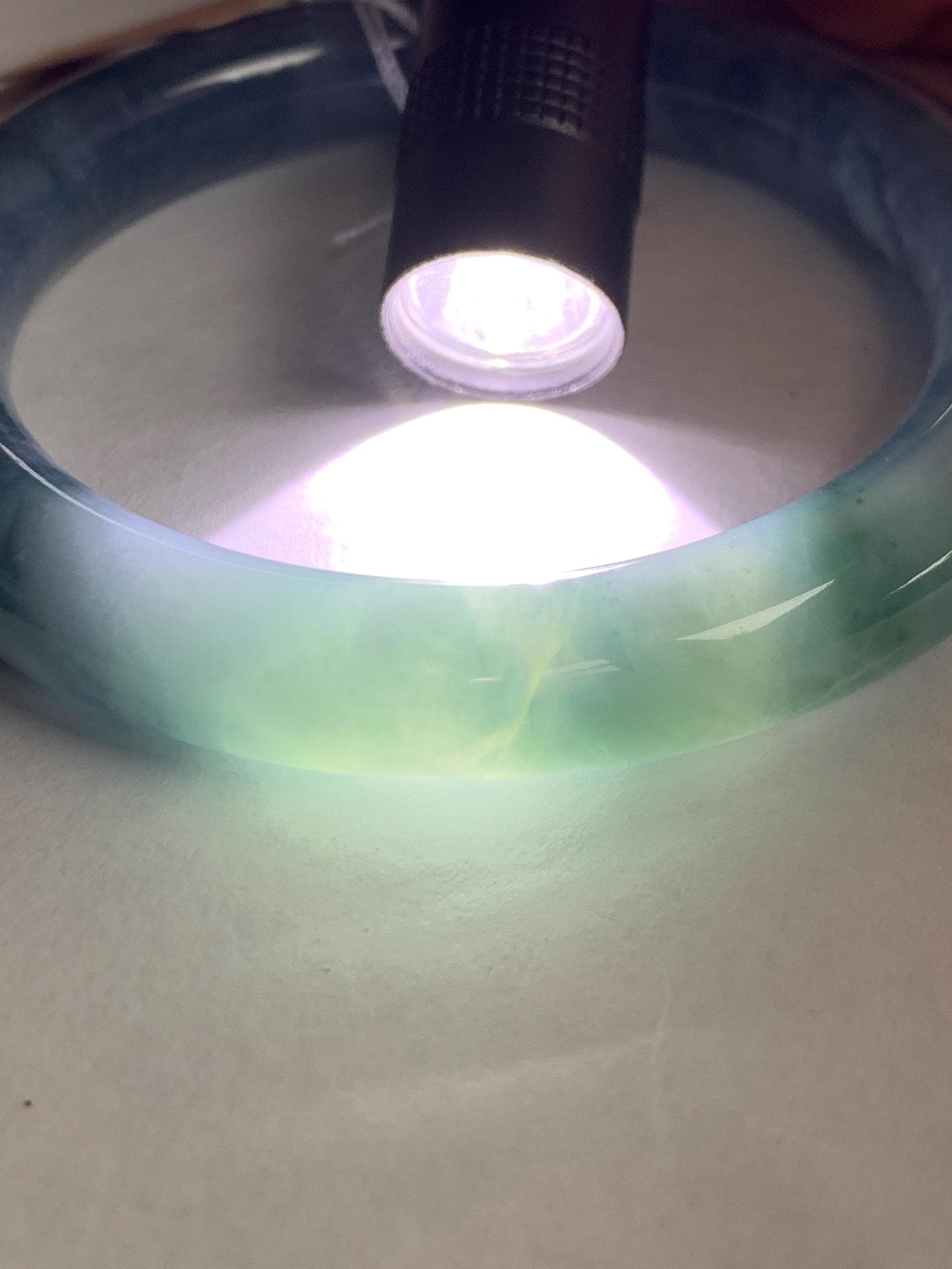 Certified Natural Grade A Guatemalan Icy Translucent Dusty Blueberry Blue Jade Jadeite Wide Bangle Bracelet 56.7mm 7” 天然冰危蓝莓紫翡翠粗圆条手镯 469