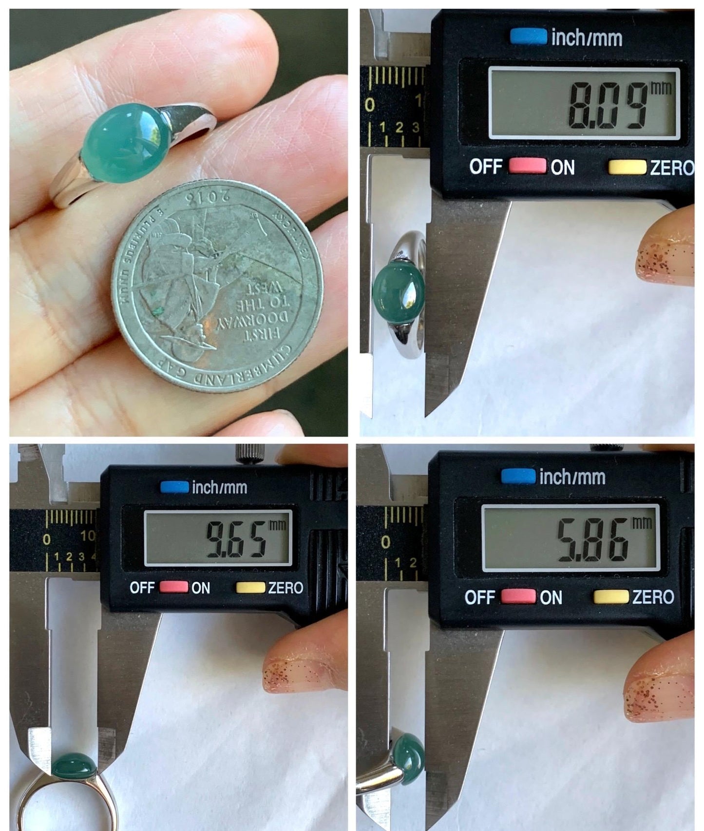 Natural Grade A Guatemalan Icy Translucent Teal Green Oval Cabochon Jade Jadeite Ring Sterling Silver Size Adjustable 天然冰危蓝绿翡翠银镶戒指 JDX223A