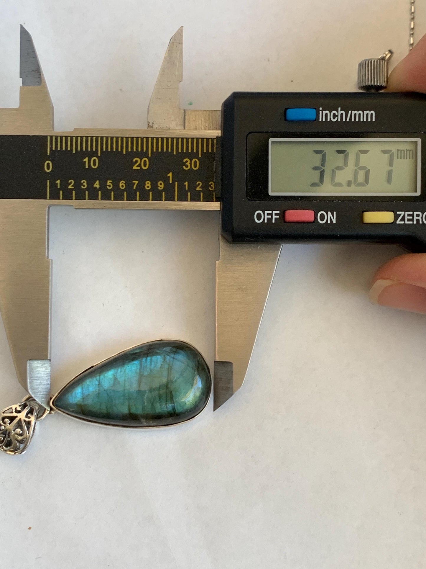 Natural Genuine labradorite Large Teardrop Pendant Sterling Silver 10g LAB