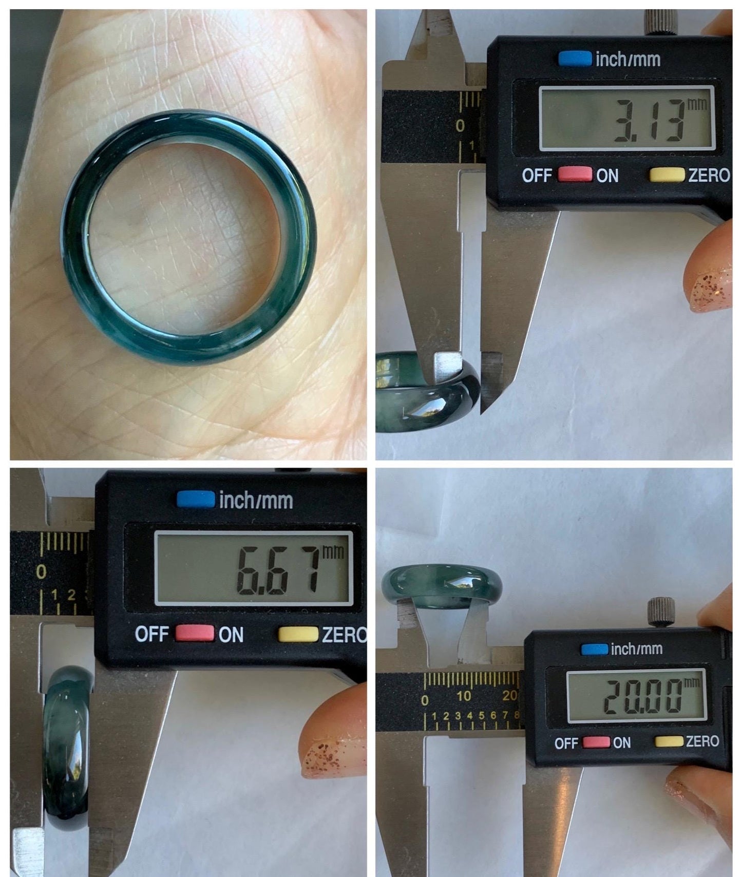 Natural Grade A Guatemalan Icy Highly Translucent Teal Blue Wuji Jade Jadeite Band Ring Size 10.25 US 天然高冰危蓝乌鸡翡翠戒圈 GWW330B