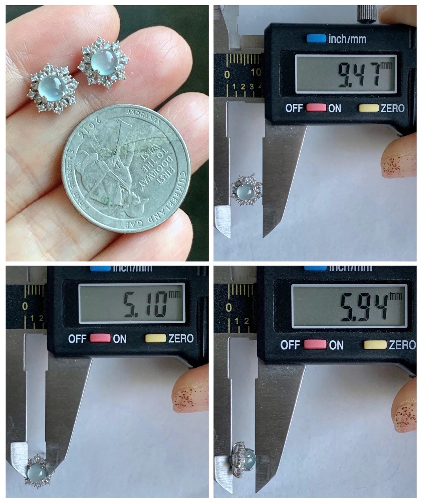 Natural grade A Guatemalan Icy Highly Translucent Pastel Blue Jade Jadeite Snowflake Stud Earrings Sterling Silver 天然冰危淡蓝翡翠银镶耳钉 XHD77