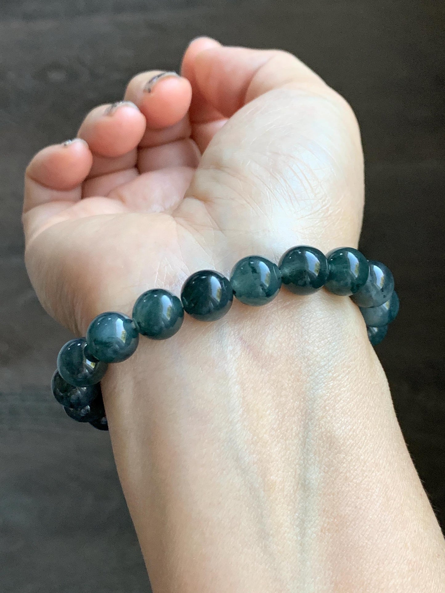 Natural Grade A Guatemalan Icy Highly Translucent Dark Gray Wuji Jade Jadeite Beads Beaded Bracelet 9.7mm 7.25” 31g 天然冰胶危乌鸡翡翠手串 WWJ650