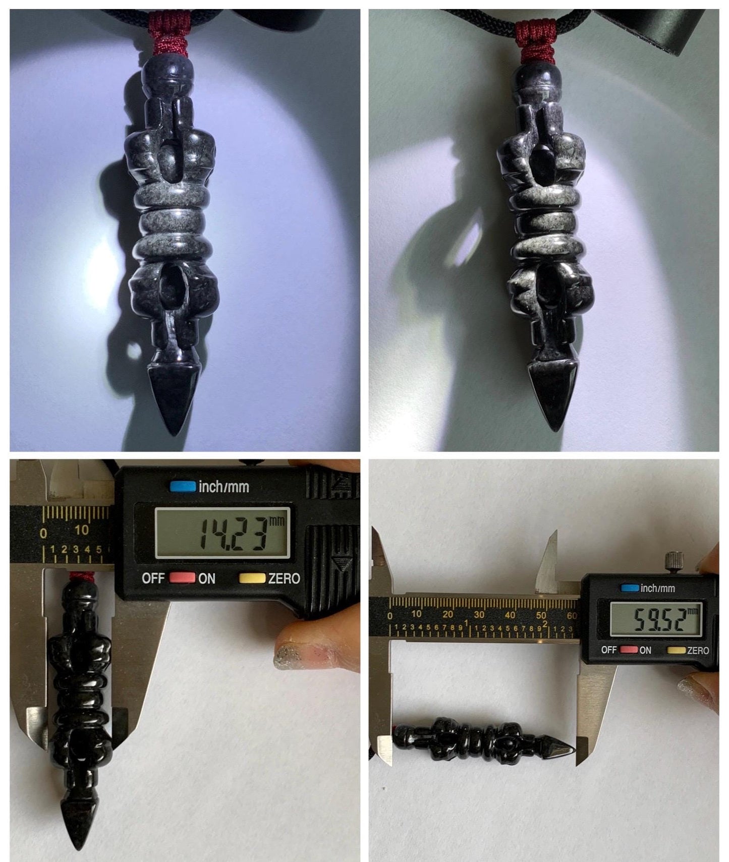 Natural Grade A Opaque Black Jade Jadeite Carved Vajra Pendant Rope Necklace 28” 14g 天然墨翡降魔杵吊坠项链 MWX200