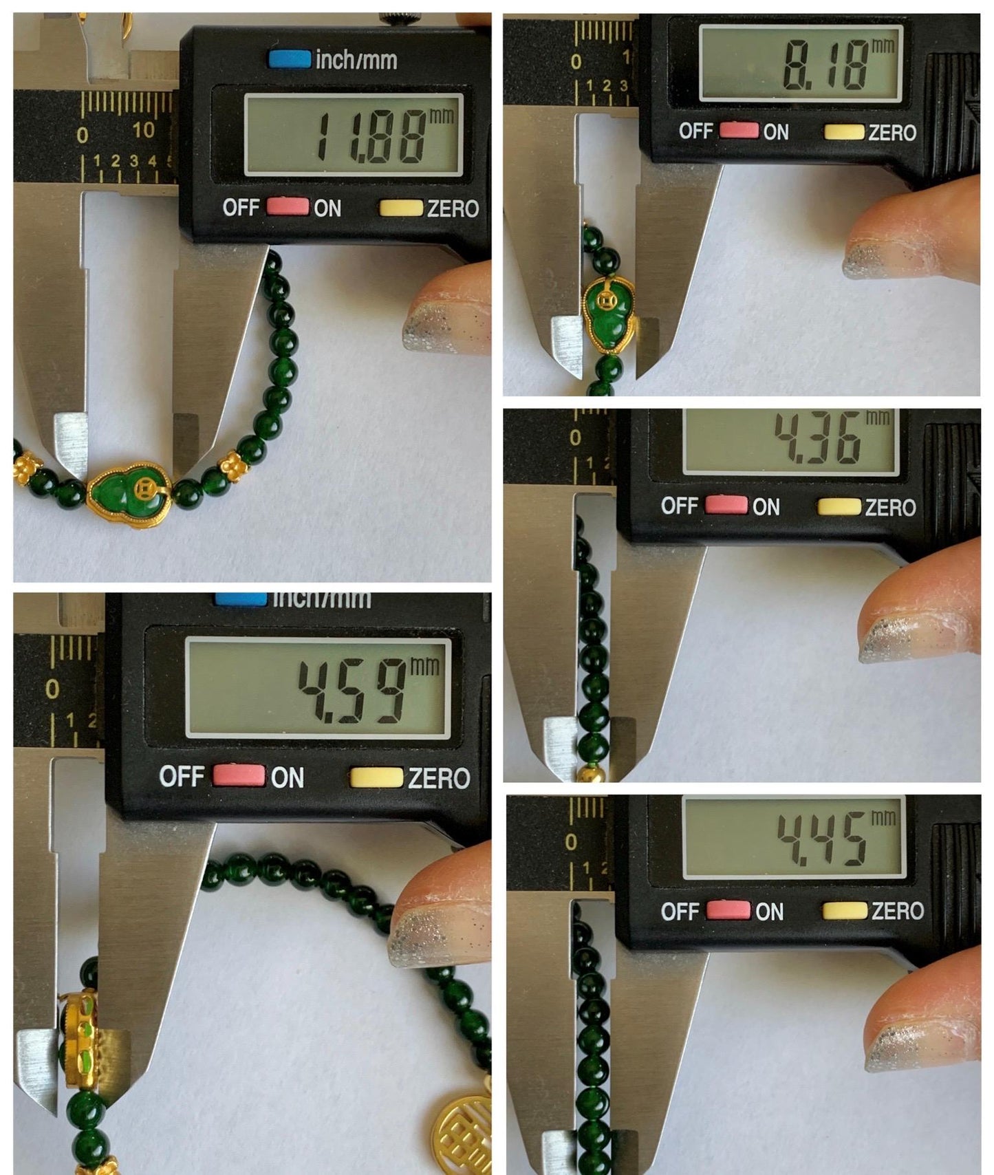 Natural Grade A Guatemalan Icy Translucent Dark Green Jade Jadeite Gourd Charm Petite Beads Beaded Bracelet 6.75” 天然冰危绿翡翠葫芦小圆珠手串 WLH391