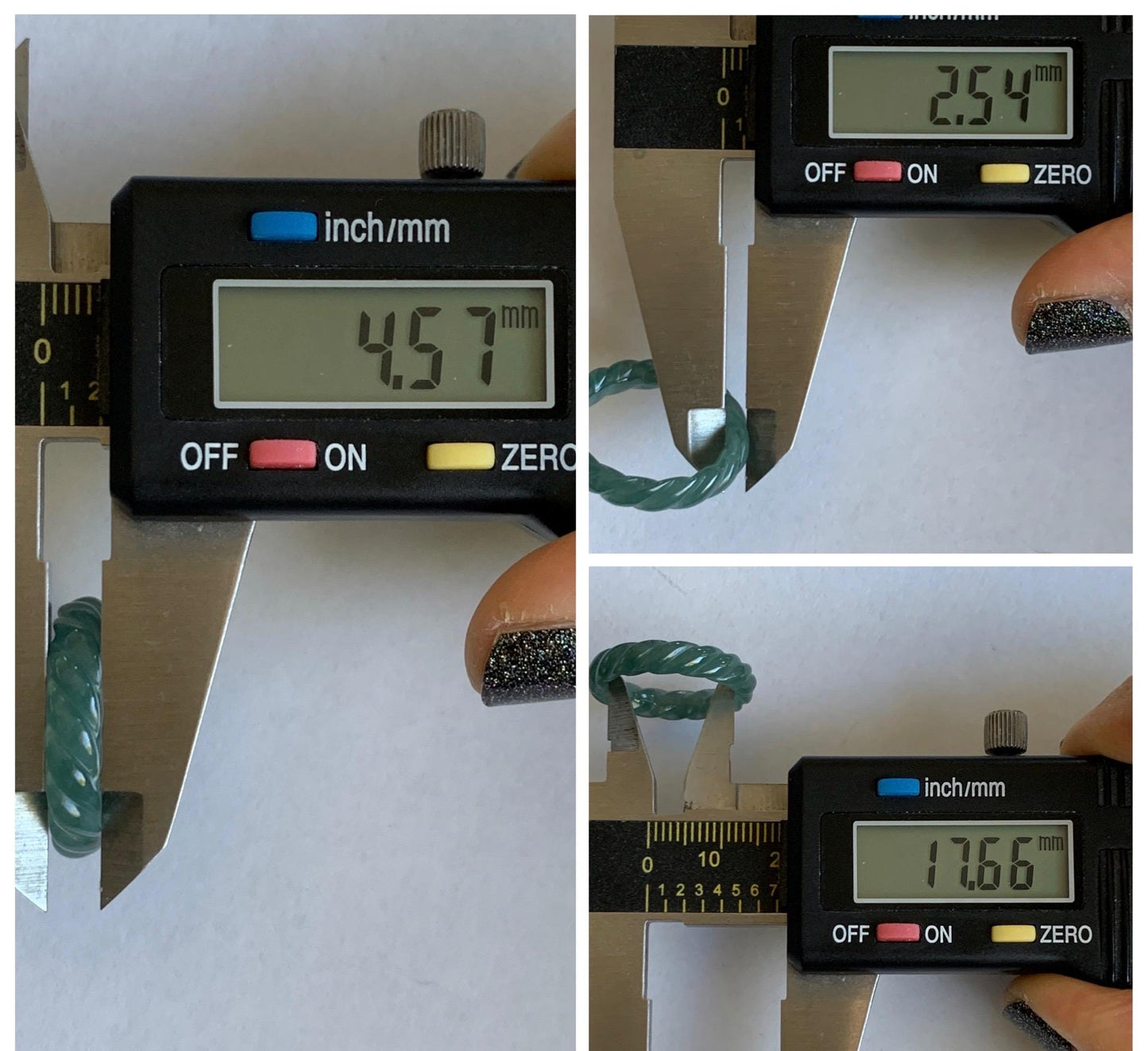 Natural Grade A Guatemalan Icy Translucent Gelatinous Dark Teal Blue Jade Jadeite Carved Braid Band Ring Size 7 US 天然冰危深蓝绿翡翠麻花戒圈 MHW66D