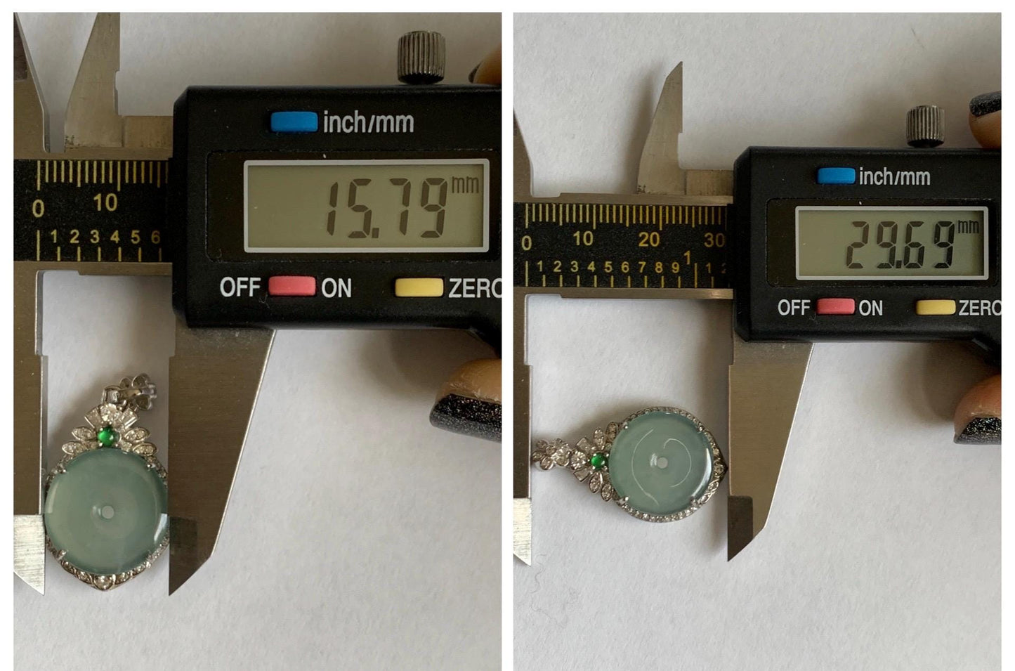 Natural Grade A Guatemalan Icy Translucent Pastel Teal Green Jade Jadeite Ping An Kou Donut Pendant Sterling Silver 天然冰危浅蓝绿翡翠平安扣吊坠 WQK204B
