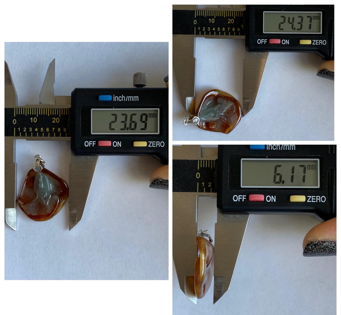 Natural Grade A Bicolored Icy White & Red Highly Translucent Jade Jadeite Carved Wu Dao Pendant Sterling Silver 5g 天然冰油红皮双色翡翠悟道镶嵌吊坠 MHP228