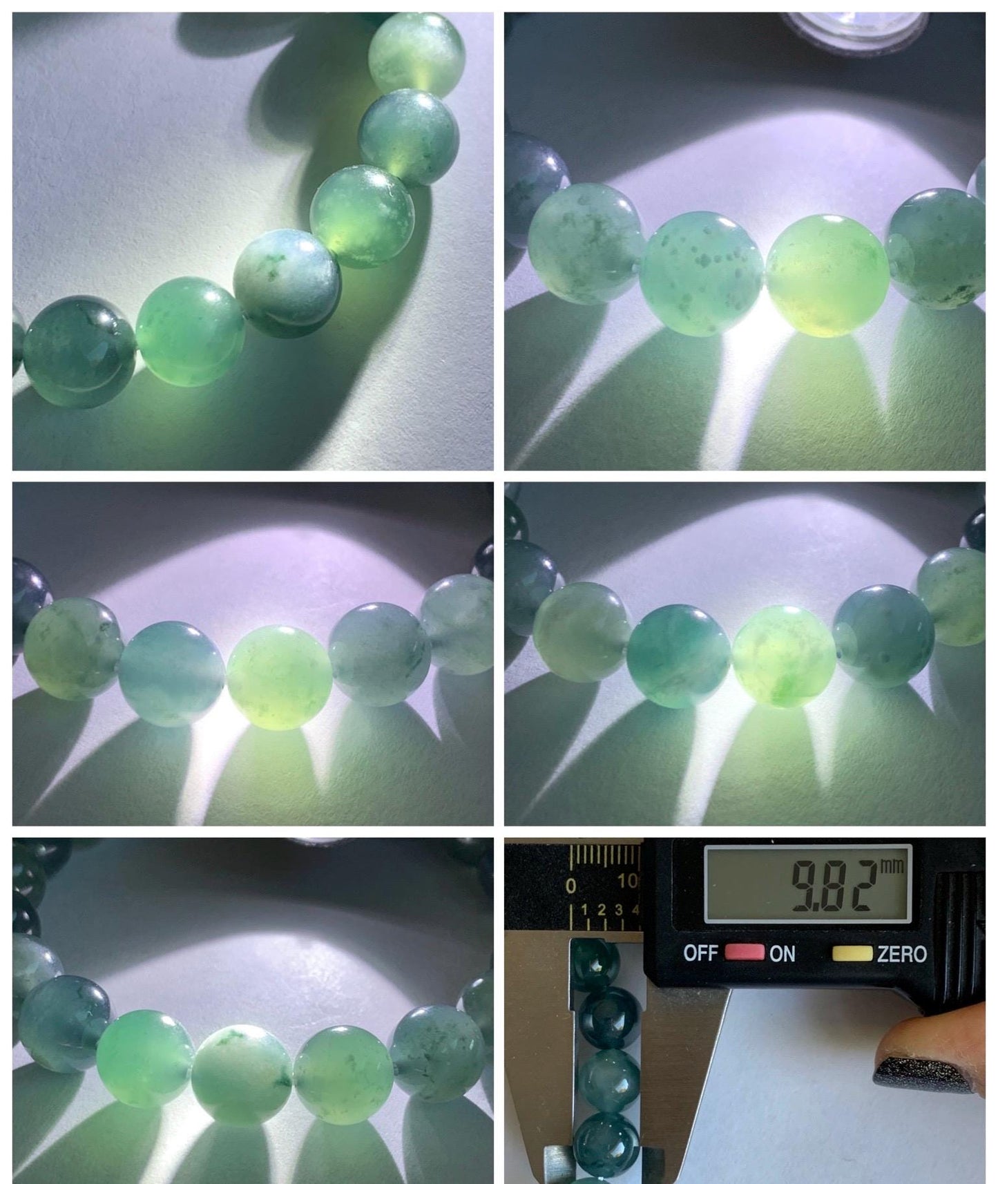 Natural Grade A Guatemalan Icy Translucent Teal Blue Multicolored Jade Jadeite Beaded Bracelet 9.8mm 7.25” 33g 天然冰危蓝水多宝翡翠手串 WDB275