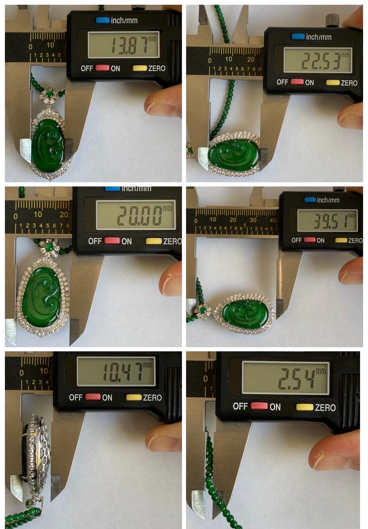 Certified Natural Guatemalan Icy Translucent Vibrant Green Jade Jadeite Ruyi Pendant Sterling Silver Beaded Necklace 天然冰危绿翡翠如意吊坠绿翡翠珠项链 094