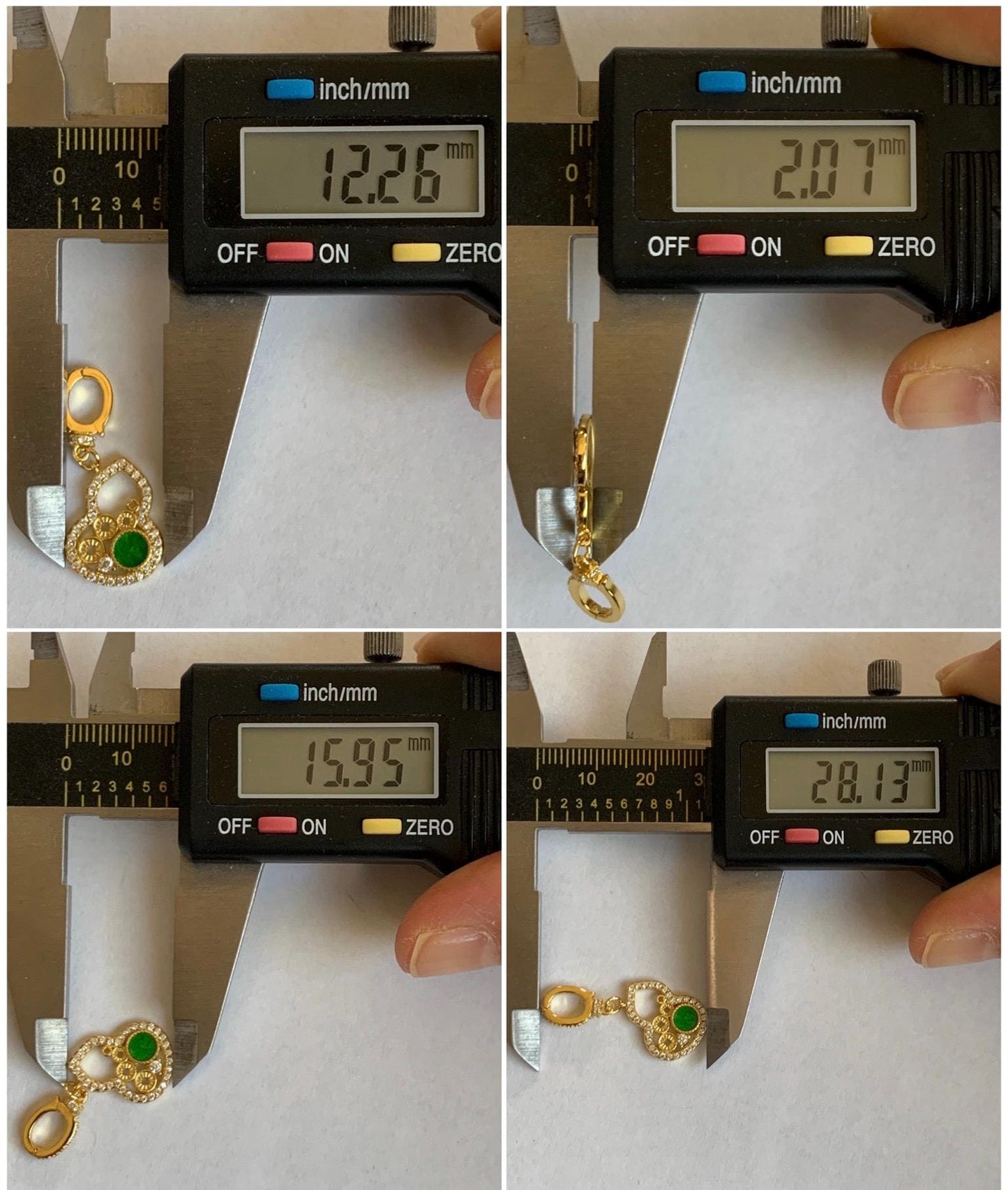 Natural Grade A Icy Vibrant Green Jade Jadeite Hua Qing Gourd Hulu Charm Pendant Sterling Silver Yellow Gold Overlay 天然花青翡翠葫芦珍珠扣吊坠 MHQ140H