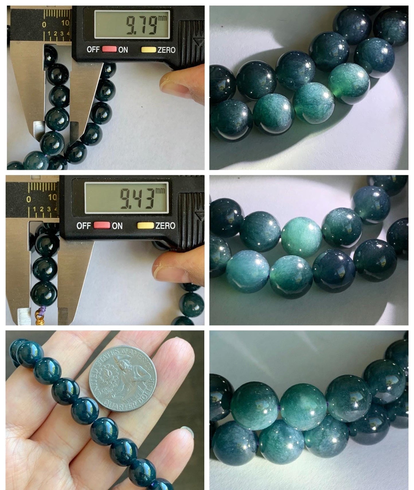 Natural Grade A Guatemalan Icy Translucent Dark Aegean Blue Jade Jadeite Beaded Necklace 19” 79g Sterling Silver 天然冰危深牛仔蓝翡翠大卡圆珠项链 NZL563