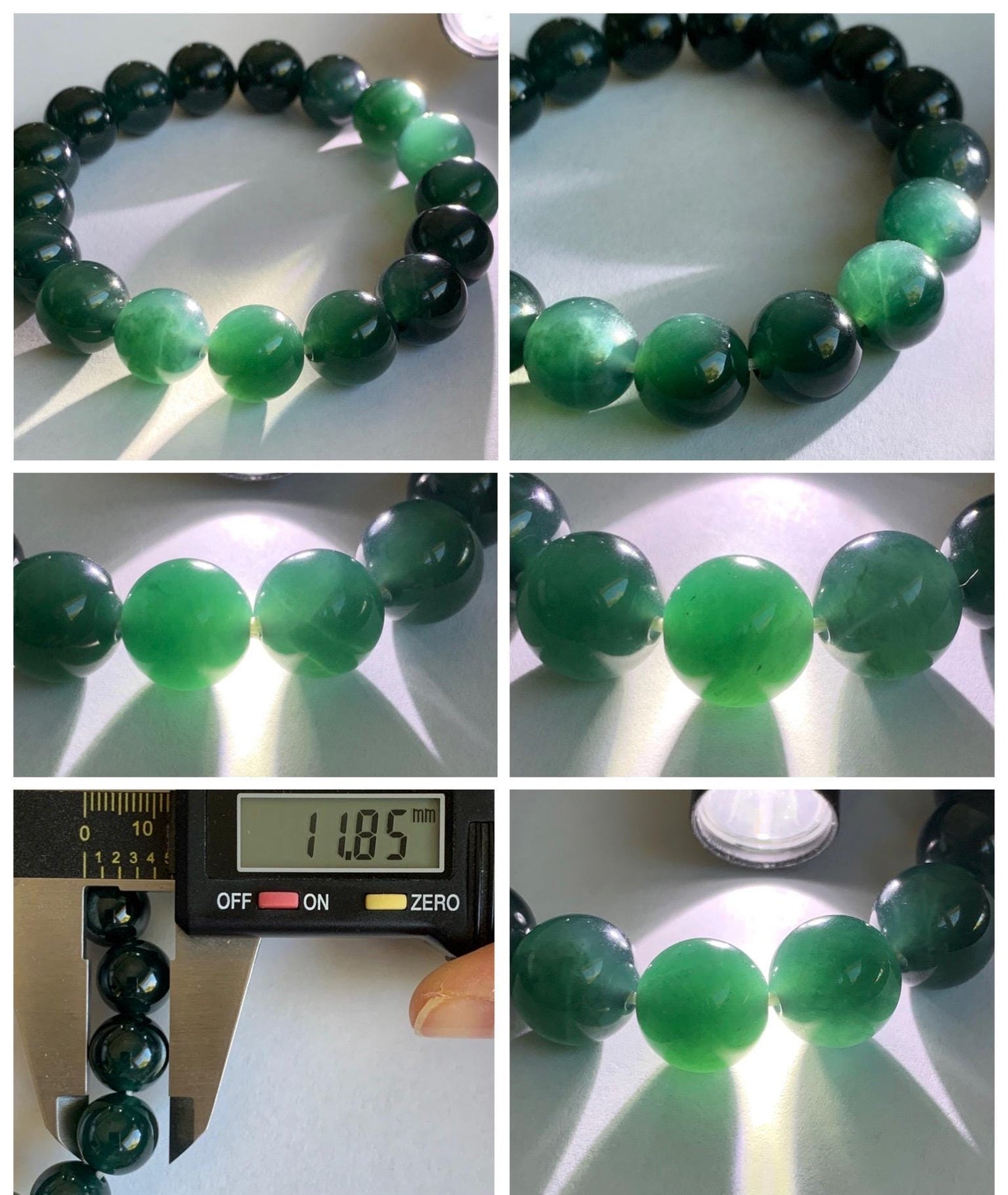 Natural Guatemalan Grade A Icy Translucent Dark Teal Green Jade Jadeite Beaded Bracelet Stretchy 11.8mm 7.25” 47g 天然冰危老种深蓝绿翡翠圆珠手串 SLW328