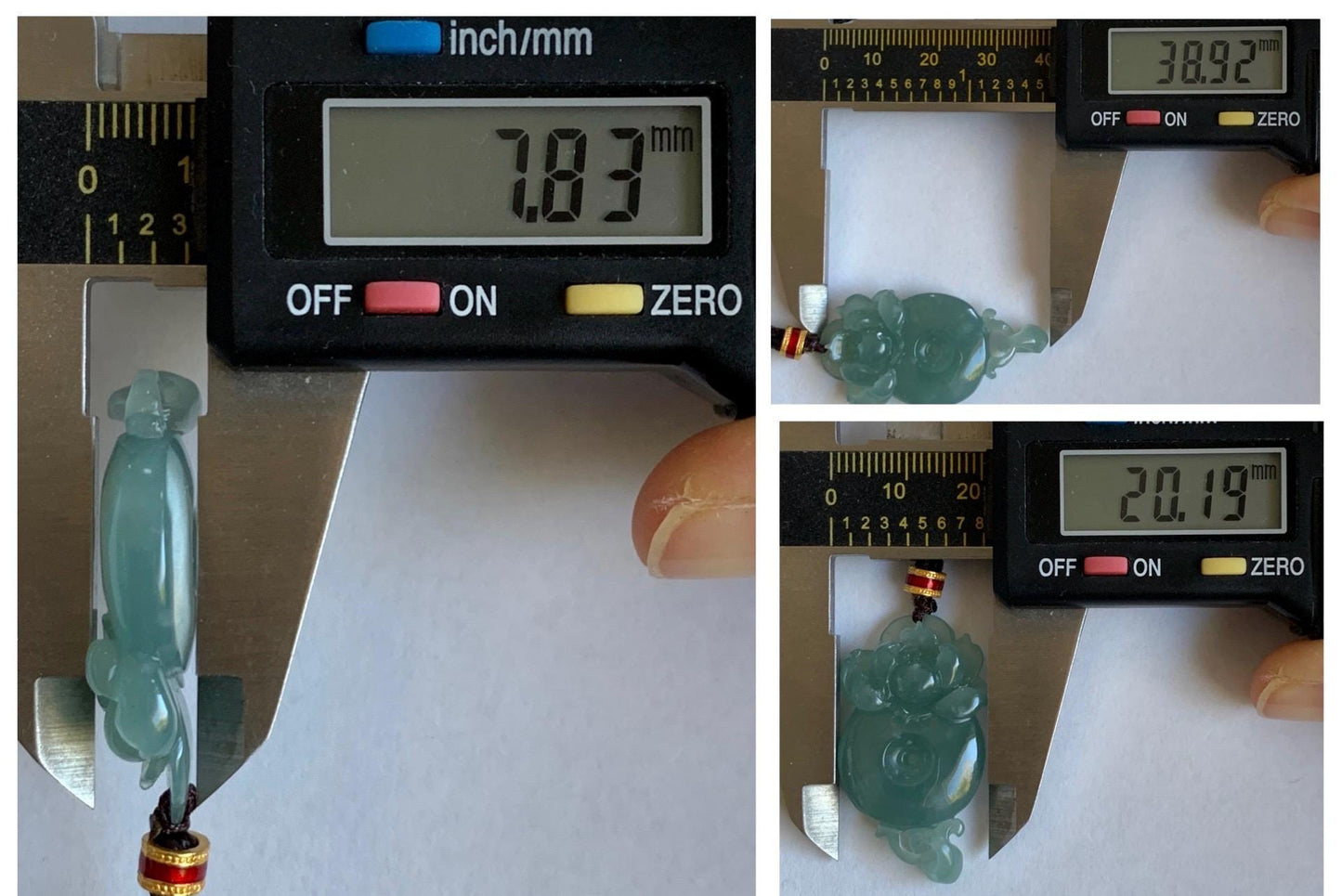 Natural Grade A Guatemalan Icy Translucent Light Teal Blue Jade Jadeite Lotus Ping An Kou Donut Pendant Rope Necklace 天然冰危蓝翡翠莲花平安扣吊坠 WLPK220