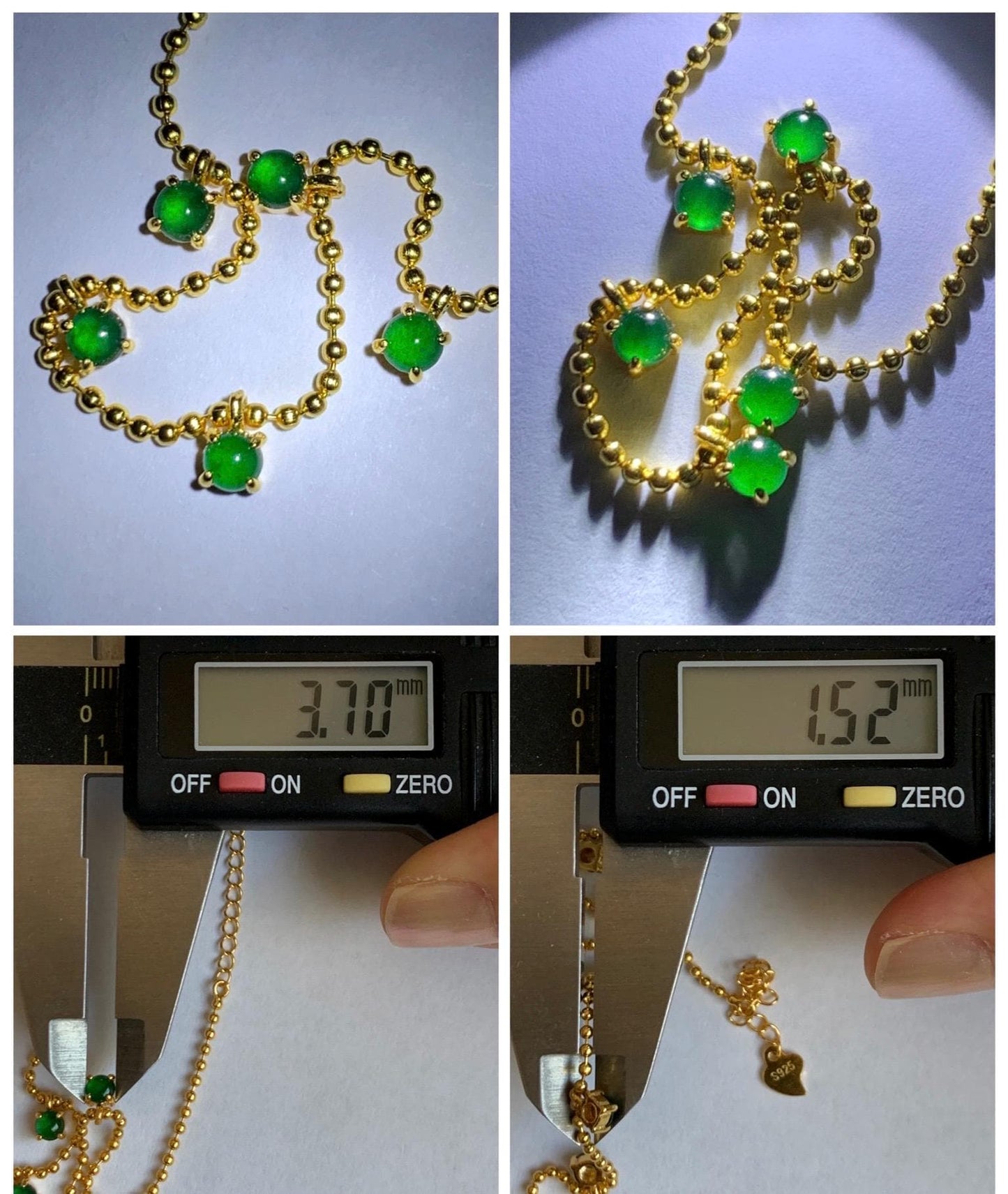 Natural Guatemalan Grade A Icy Translucent Vibrant Green Jade Jadeite Beaded Chain Bracelet Sterling Silver 6.25-7.5” 天然冰危绿翡翠银镶手链 WSD90