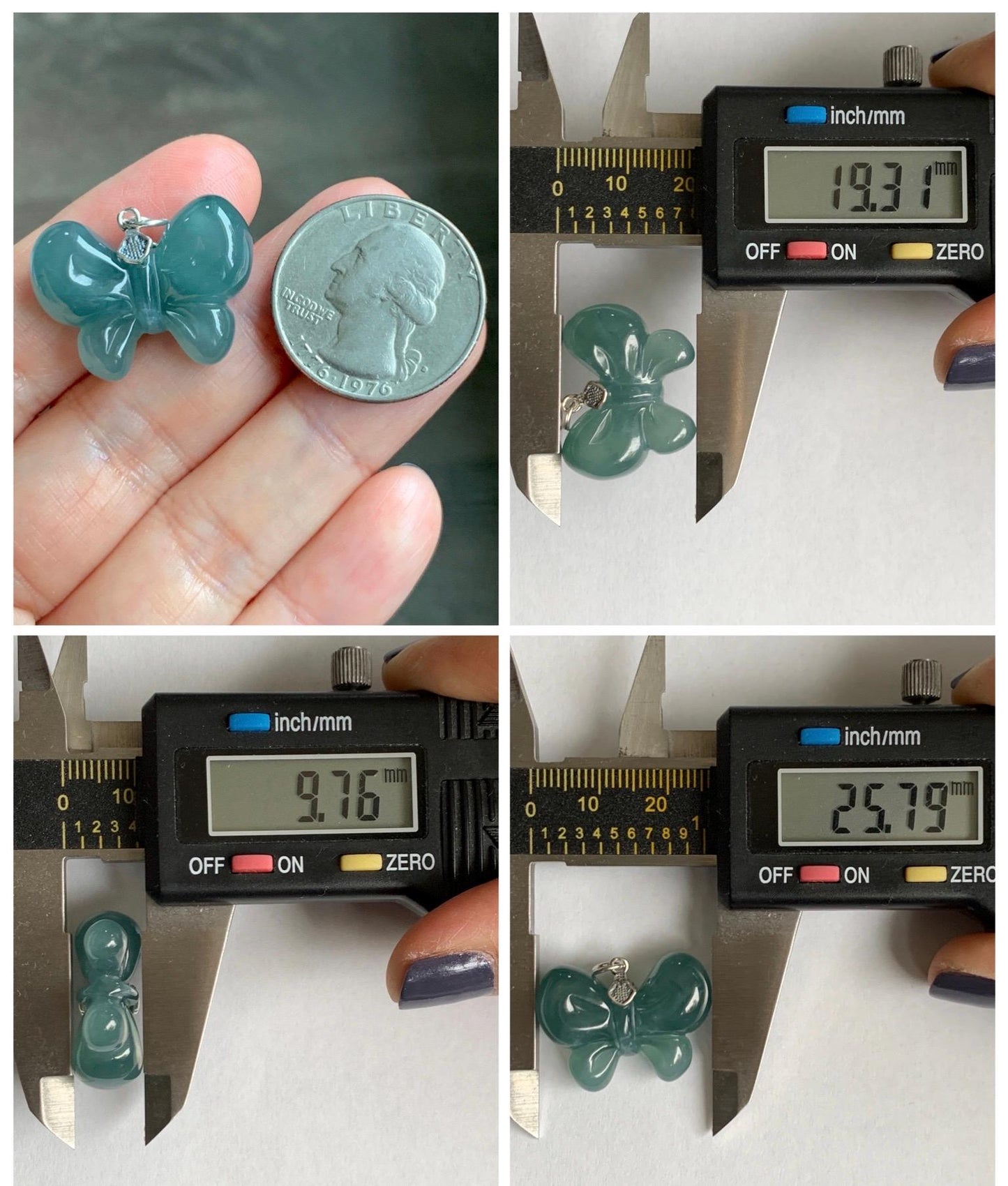 Natural Grade A Guatemalan Icy Translucent Dark Teal Blue Jade Jadeite Puffy Bow Pendant Sterling Silver 6g 天然冰危深蓝翡翠蝴蝶结吊坠 WHD220B