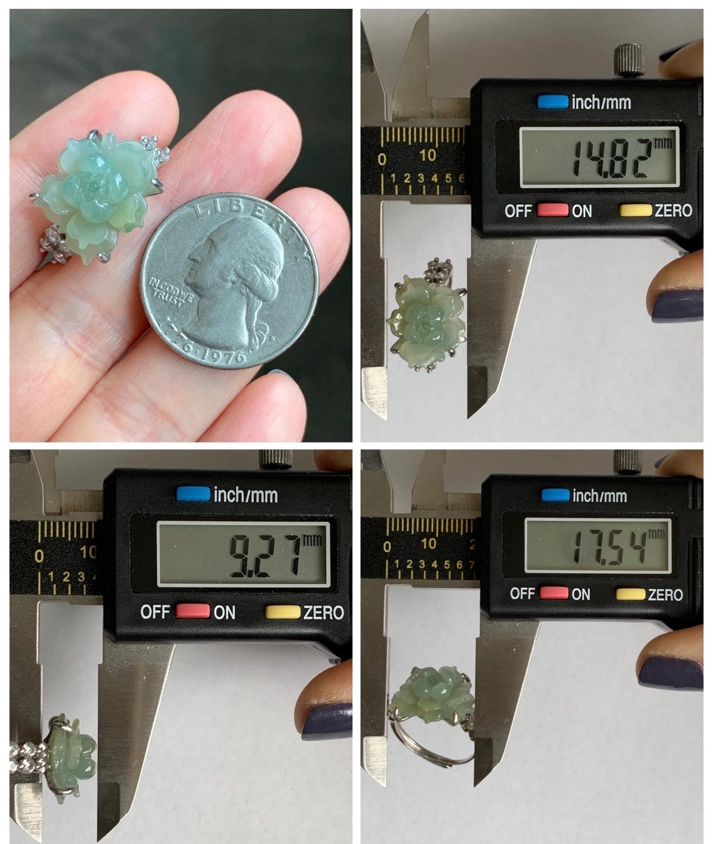 Natural Grade A Guatemalan Icy Dusty Pastel Yellow Jade Jadeite Lotus Flower Ring Sterling Silver Size Adjustable 5g 天然冰危浅黄翡翠莲花戒指 WLY150F