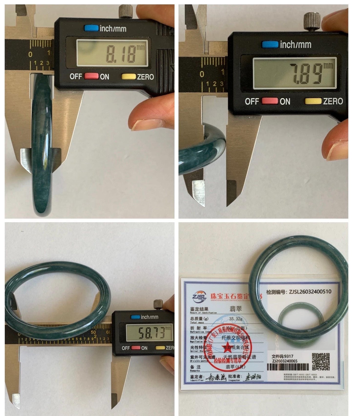 Certified Natural Grade A Guatemalan Icy Translucent Dark Aegean Blue Jade Jadeite Bangle Bracelet 58.7mm 7.26” 35g 天然危深牛仔蓝翡翠细圆条手镯 510