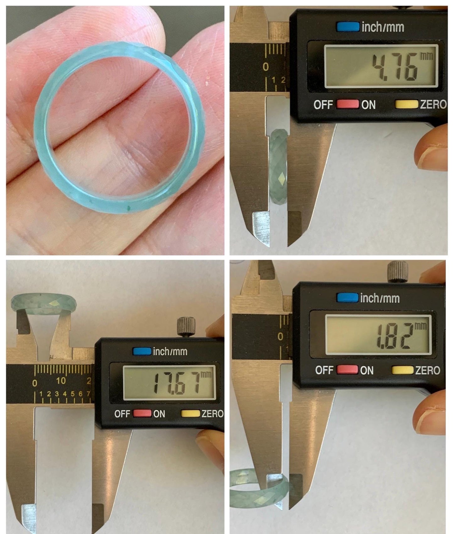 Natural Grade A Guatemalan Icy Highly Translucent Pale Teal Jade Jadeite Diamond Faceted Band Ring Size 7 US 天然冰危浅蓝绿翡翠切割面戒圈戒指 WQD110B