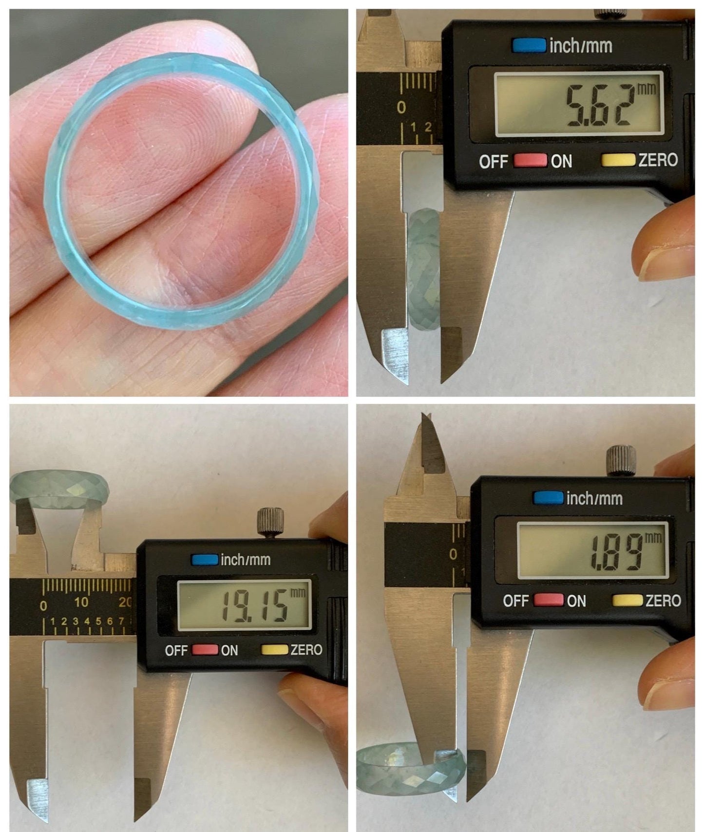 Natural Grade A Guatemalan Icy Highly Translucent Pale Teal Jade Jadeite Diamond Faceted Band Ring Size 9 US 天然冰危浅蓝绿翡翠切割面戒圈戒指 WQD110C