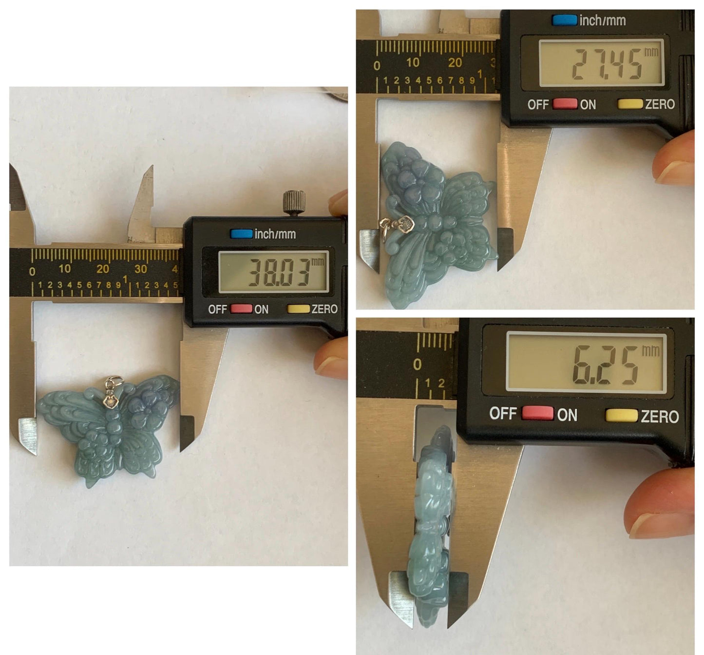 Natural Type A Guatemalan Icy Translucent Light Dusty Blue Purple Marbled Jadeite Butterfly Pendant Sterling Silver 天然冰危暗蓝飘紫翡翠蝴蝶吊坠 WHZ110A