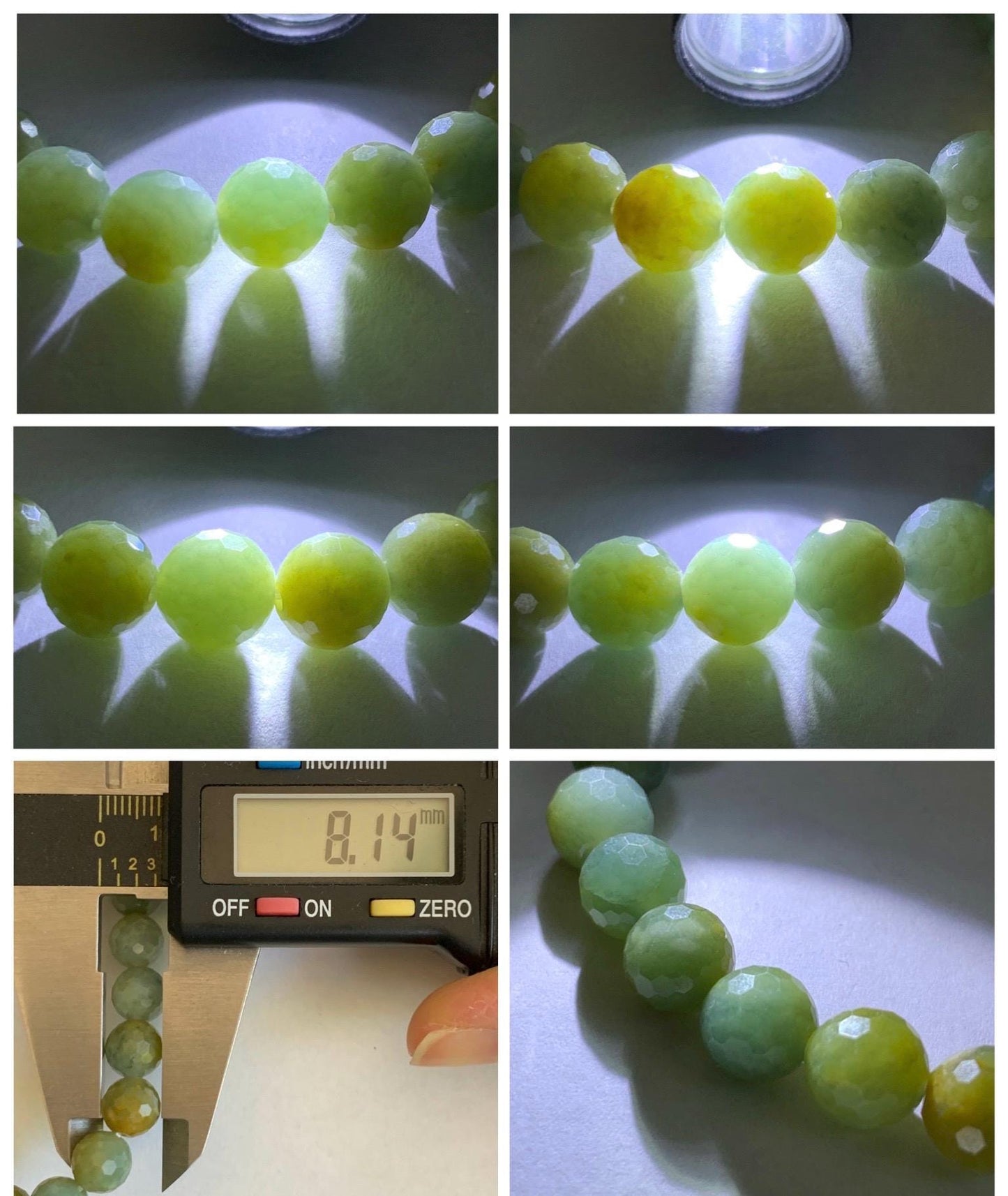 Natural Guatemalan Grade A Icy Translucent Dusty Blue Yellow Faceted Jade Jadeite Beaded Bracelet 8mm 7.25" 20g 天然冰危蓝加黄翡翠切割面圆珠手串 WQG100A