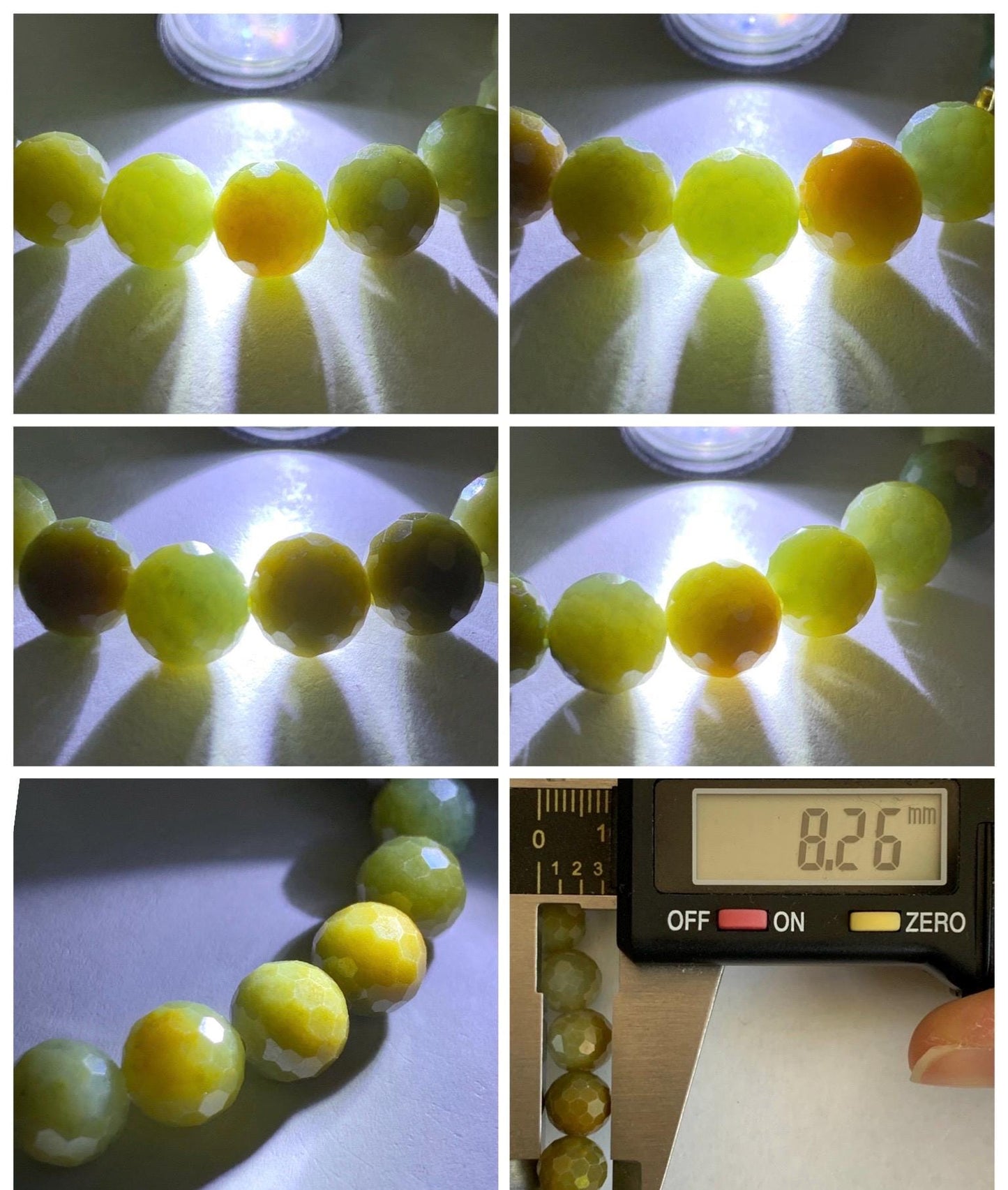 Natural Guatemalan Grade A Icy Translucent Dark Yellow Faceted Jade Jadeite Beaded Bracelet 8.2mm 7" 20g 天然冰危深黄翡翠切割面圆珠手串 WHQ120A