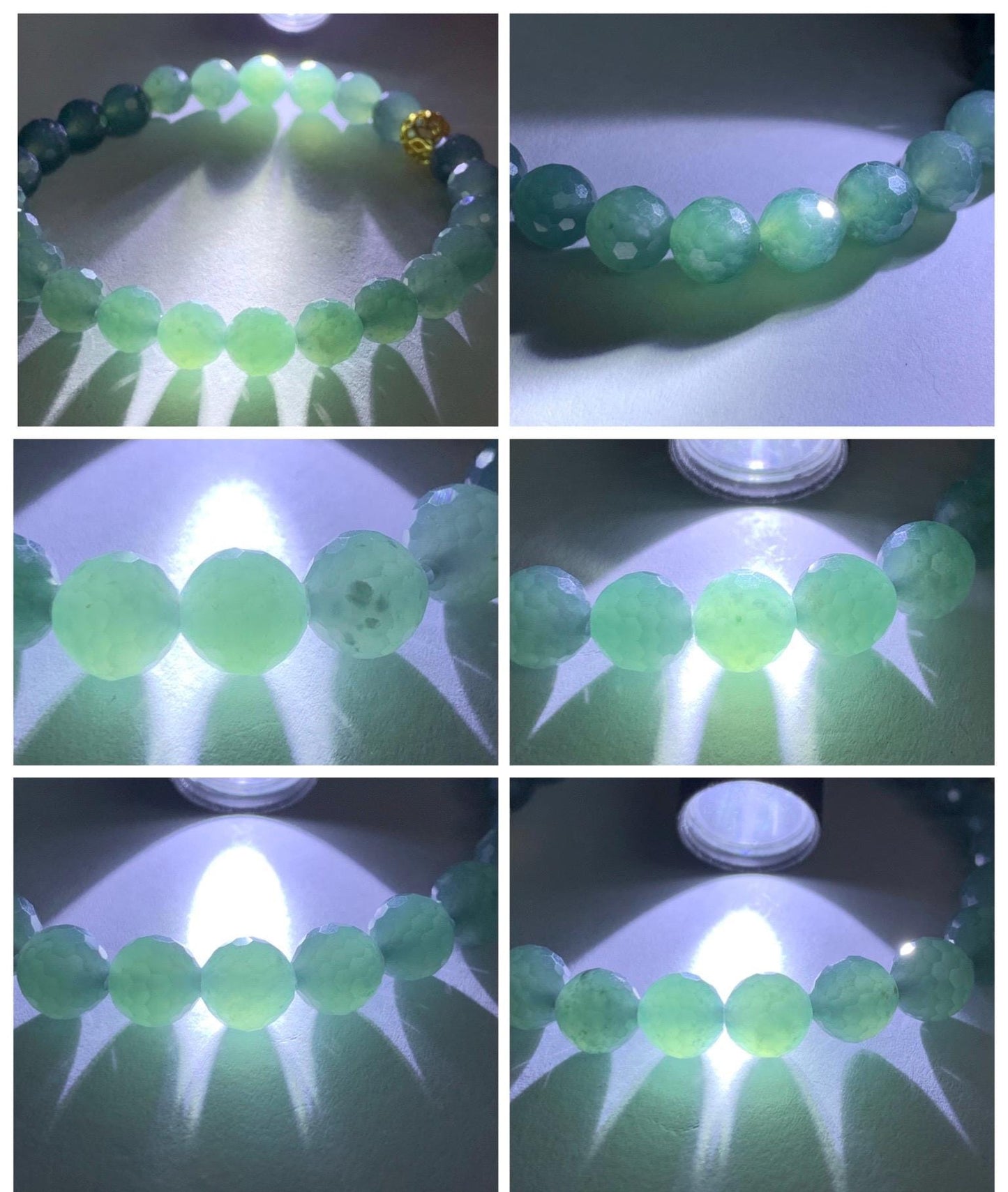 Natural Guatemalan Grade A Icy Translucent Dusty Teal Blue Faceted Jade Jadeite Beaded Bracelet 7.5mm 7.25" 17g 天然冰危蓝绿翡翠切割面圆珠手串 WQG110B