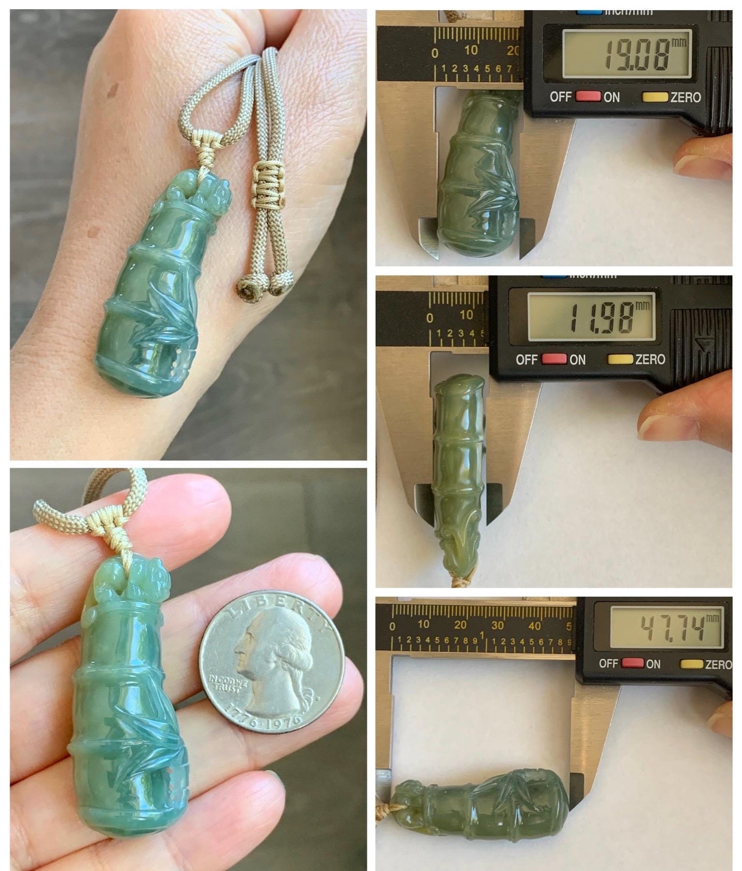 Natural Grade A Guatemalan Icy Translucent Dusty Blue Yellow Bicolored Jade Jadeite Bamboo Pixiu Pendant Rope Necklace 天然冰危黄蓝翡翠竹节貔貅吊坠 WZP110