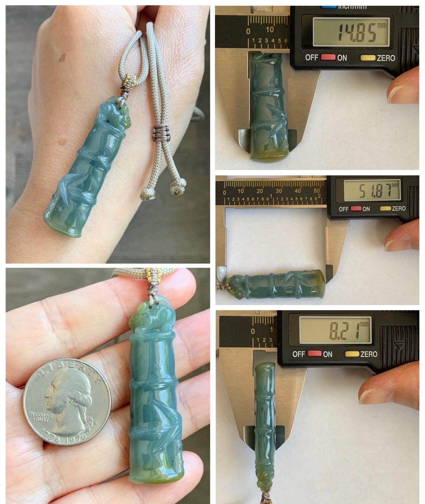 Natural Grade A Guatemalan Icy Translucent Dusty Blue Yellow Bicolored Jade Jadeite Bamboo Mouse Pendant Rope Necklace 天然冰危黄蓝翡翠竹节老鼠吊坠 WZS110