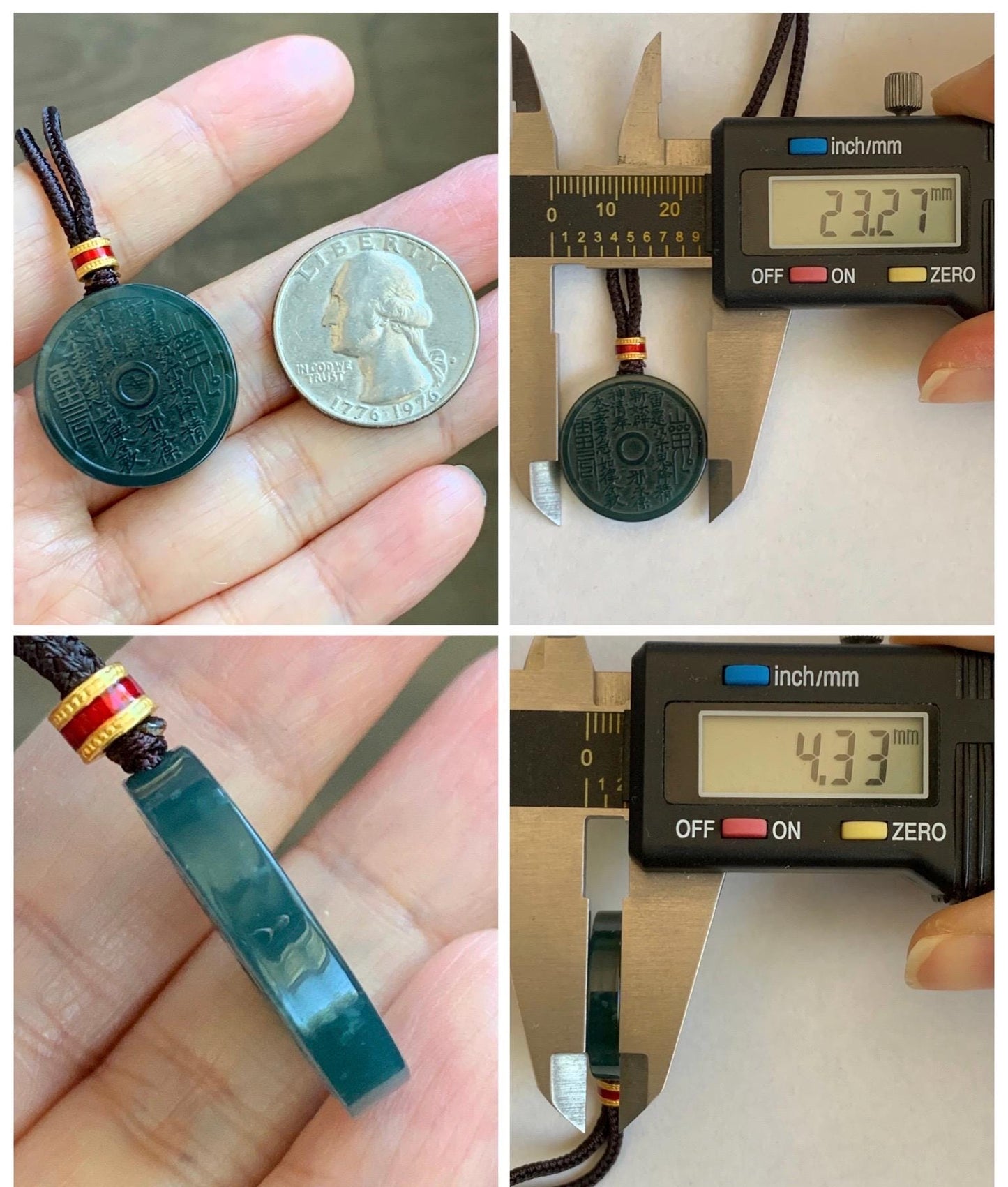 Natural Grade A Guatemalan Icy Dark Teal Blue Jade Jadeite Mountain Ghost Eight Trigrams Coin Pendant Rope Necklace 天然冰危蓝绿翡翠精工山鬼币吊坠 WSGA