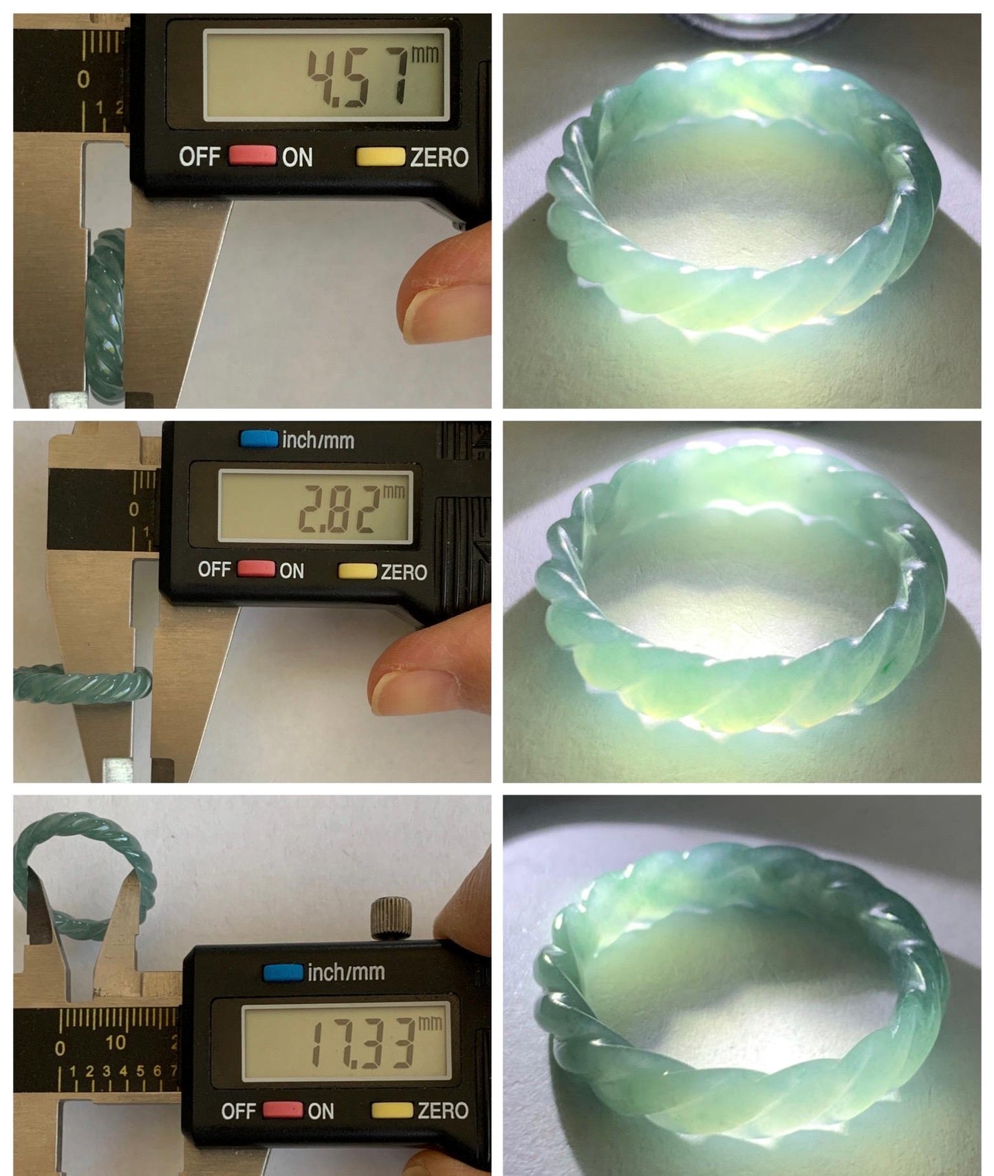 Natural Grade A Guatemalan Icy Translucent Gelatinous Dusty Teal Blue Jade Jadeite Carved Braid Band Ring Size 6.5 US 天然冰胶危蓝水翡翠麻花戒圈 WMH350A