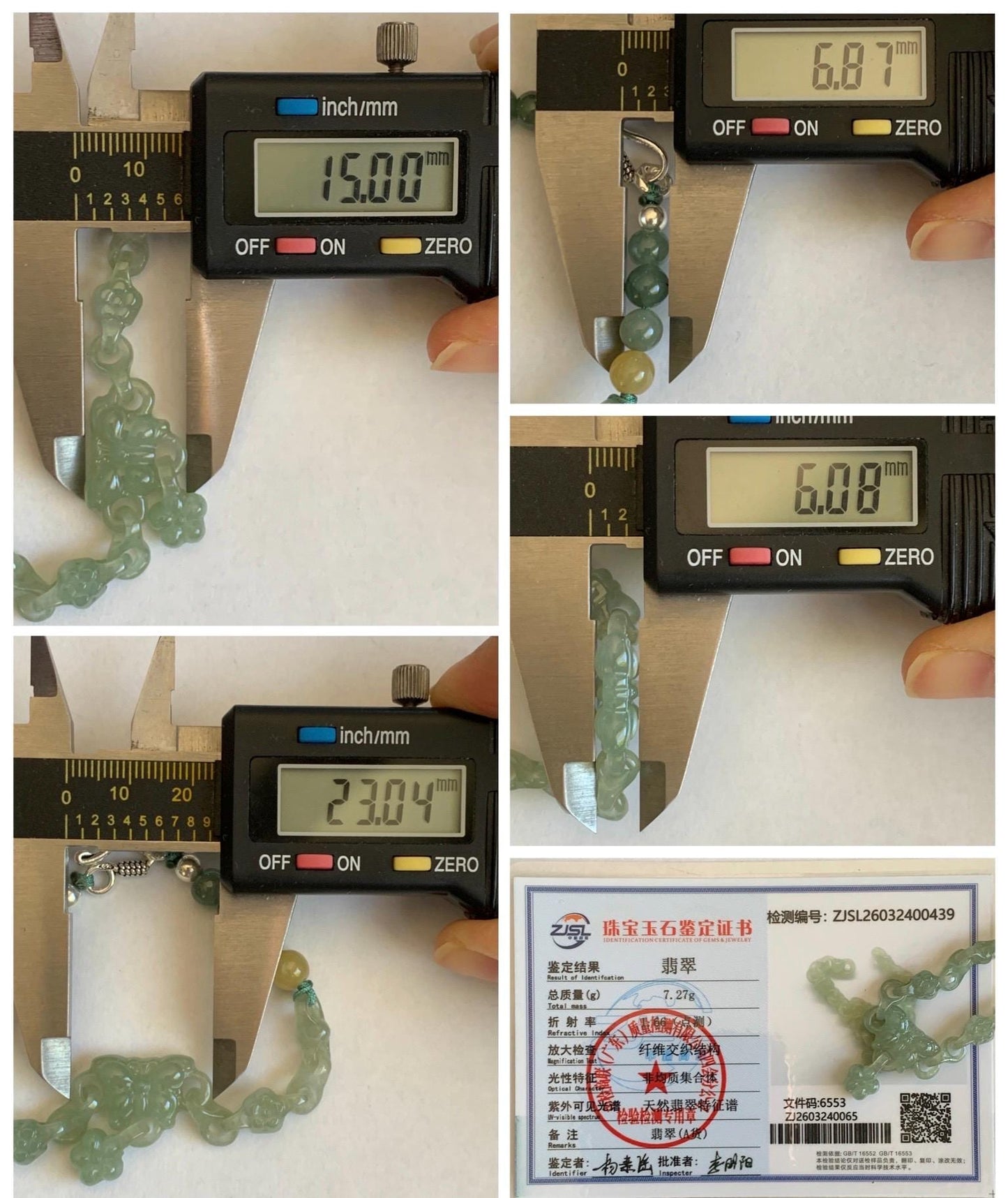 Certified Natural Grade A Icy Light Green Jade Jadeite Interlocking Link Chain Butterfly Bracelet Sterling Silver 7" 天然冰胶晴绿翡翠雕刻蝴蝶链条手链 439