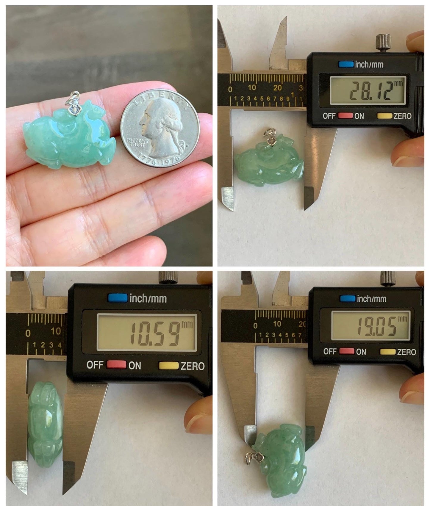 Natural Grade A Icy Translucent Icy Light Apple Green Jade Jadeite Carved Tang Horse Pendant Sterling Silver 10g 天然冰浅果绿翡翠唐马银镶吊坠 MGL160A