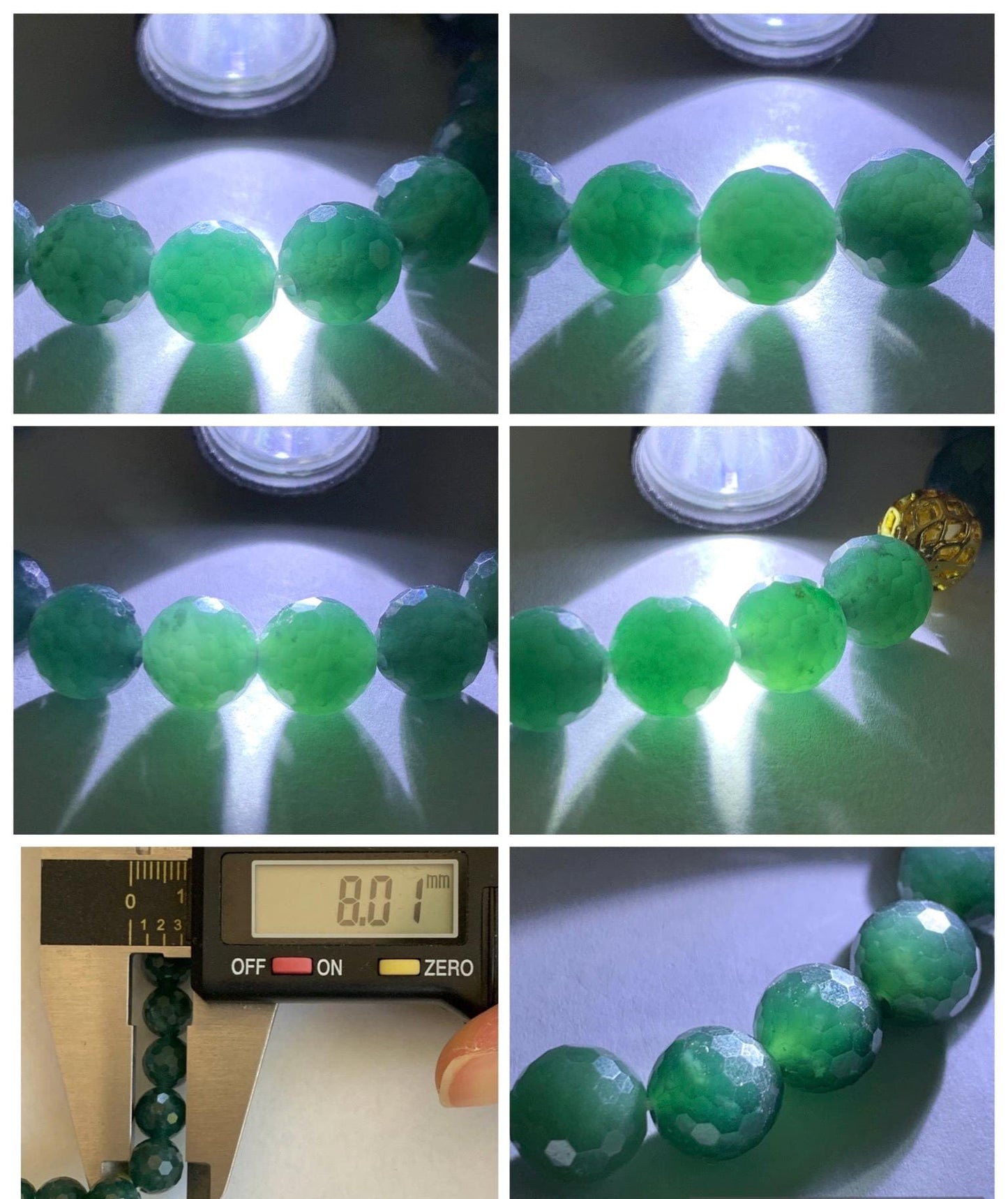 Natural Guatemalan Grade A Icy Translucent Dark Teal Blue Faceted Jade Jadeite Beaded Bracelet 8mm 7.25" 21g 天然冰危深蓝翡翠切割面圆珠手串 WQG100B