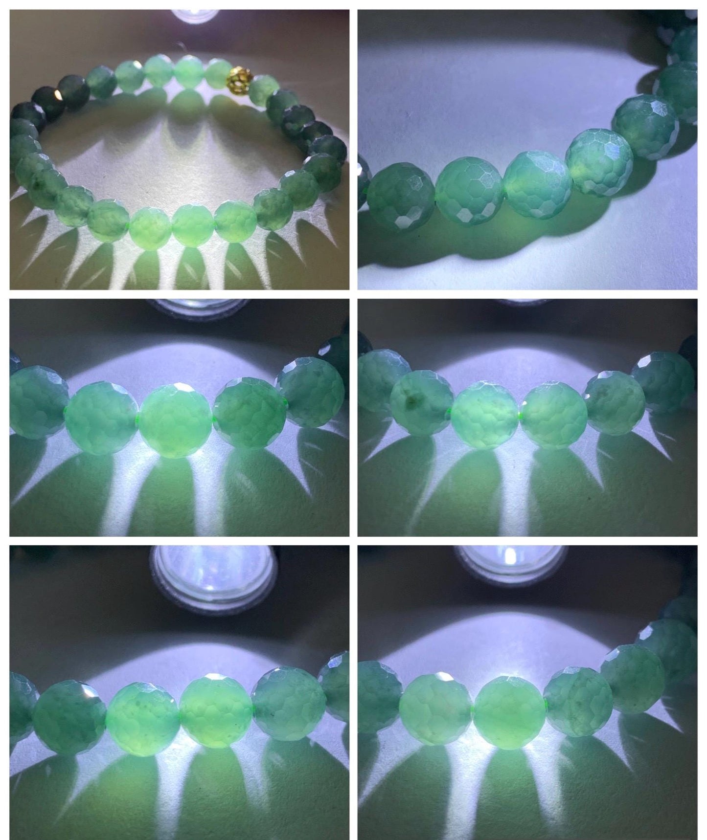 Natural Guatemalan Grade A Icy Translucent Dusty Teal Green Faceted Jade Jadeite Beaded Bracelet 7.5mm 7” 17g 天然冰危蓝绿翡翠切割面圆珠手串 WQG100F