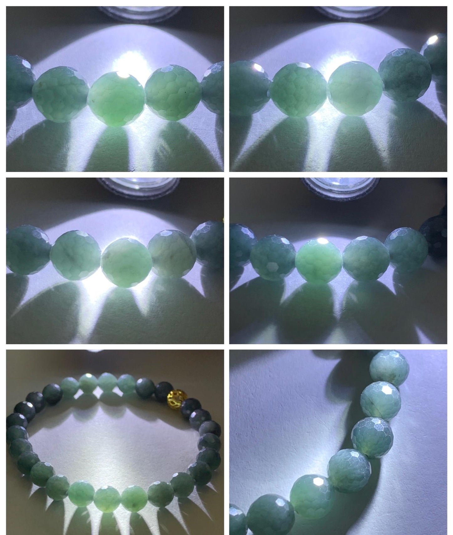 Natural Guatemalan Grade A Icy Translucent Dark Gray Wuji Faceted Jade Jadeite Beaded Bracelet 7.3mm 7.75" 17g 天然冰危乌鸡翡翠切割面圆珠手串 WQG110A