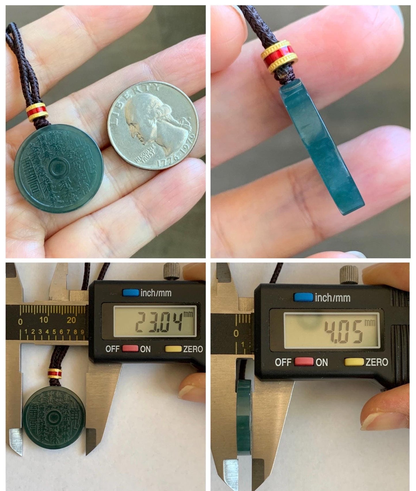 Natural Grade A Guatemalan Icy Dark Teal Blue Jade Jadeite Mountain Ghost Eight Trigrams Coin Pendant Rope Necklace 天然冰危蓝绿翡翠精工山鬼币吊坠 WSGB