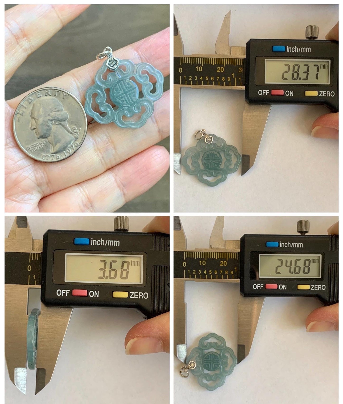 Natural Guatemalan Grade A Icy Translucent Light Dusty Blue Openwork Engraved Jade Jadeite Pendant Sterling Silver 3g 天然冰危浅蓝翡翠镂空雕吊坠 WFG66A