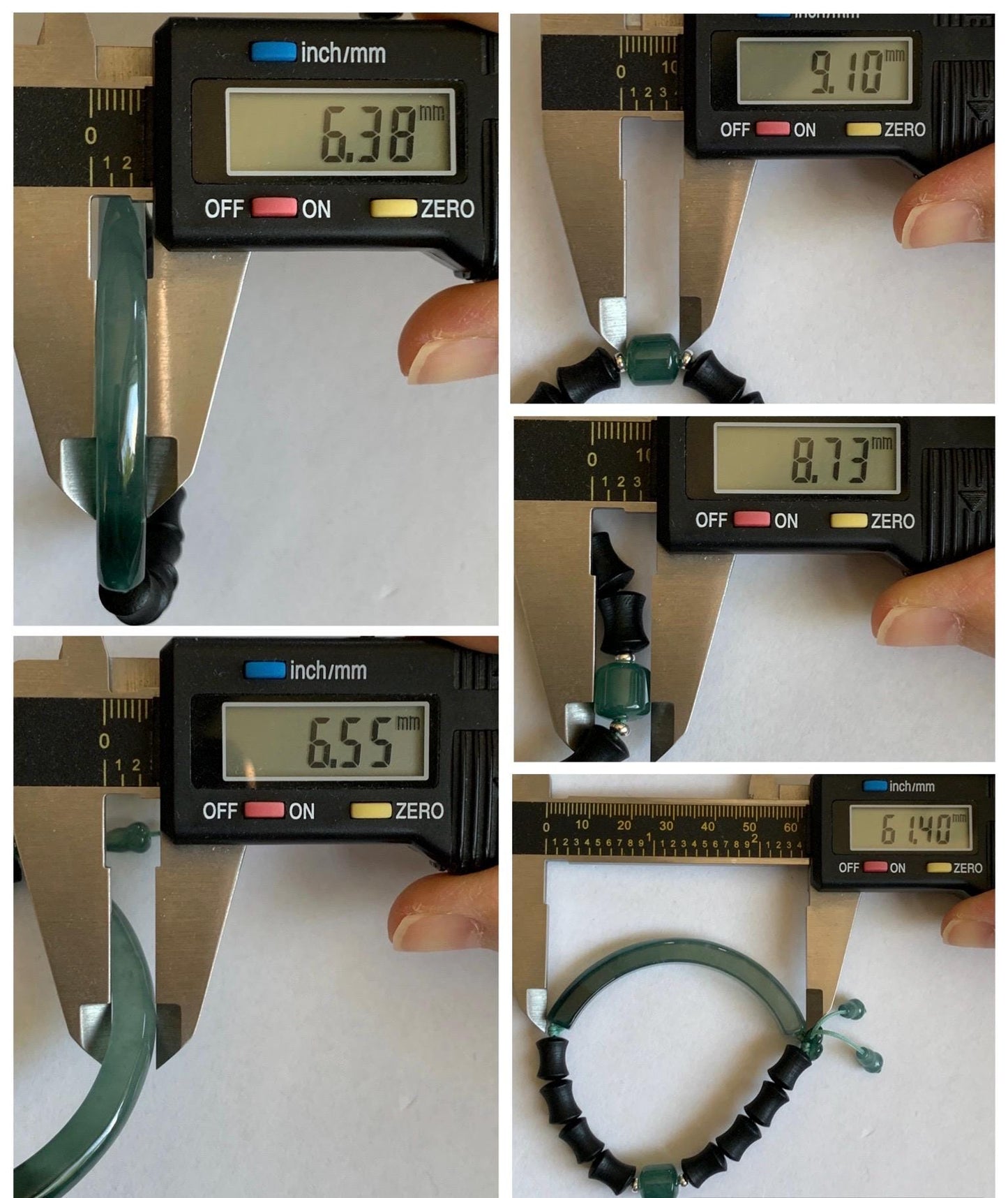 Natural Guatemalan Grade A Icy Translucent Teal Green Jade Jadeite Cuff Bamboo Wood Beads Beaded Bracelet 6.75” 14g 天然冰胶危蓝绿翡翠手牌木珠手链 WZM174