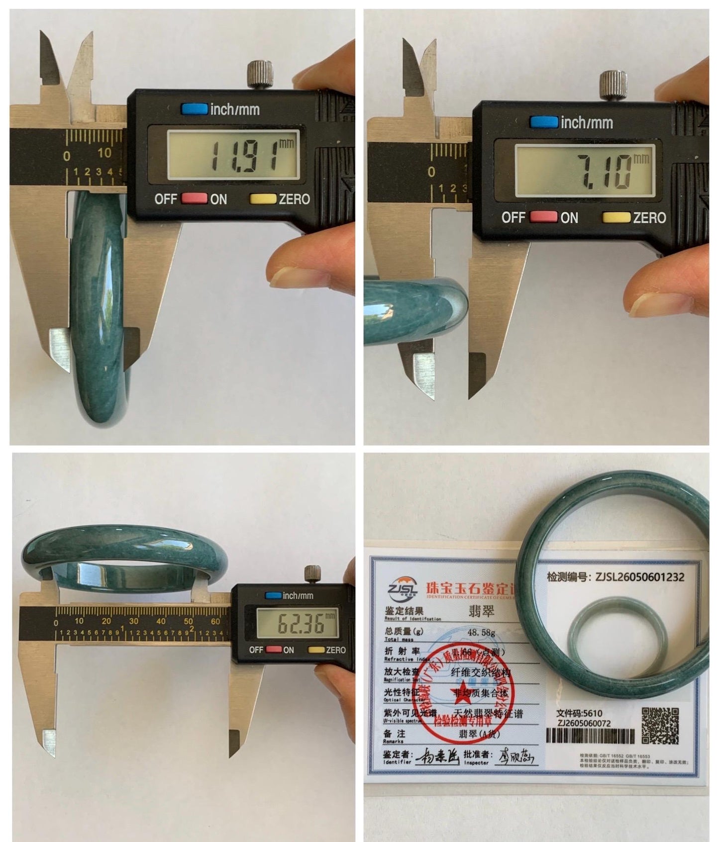 Certified Natural Grade A Guatemalan Icy Translucent Dusty Blue Jade Jadeite Wide Bangle Bracelet 62.3mm 7.7" 48.6g 天然危蓝糯种翡翠正圈手镯 1232