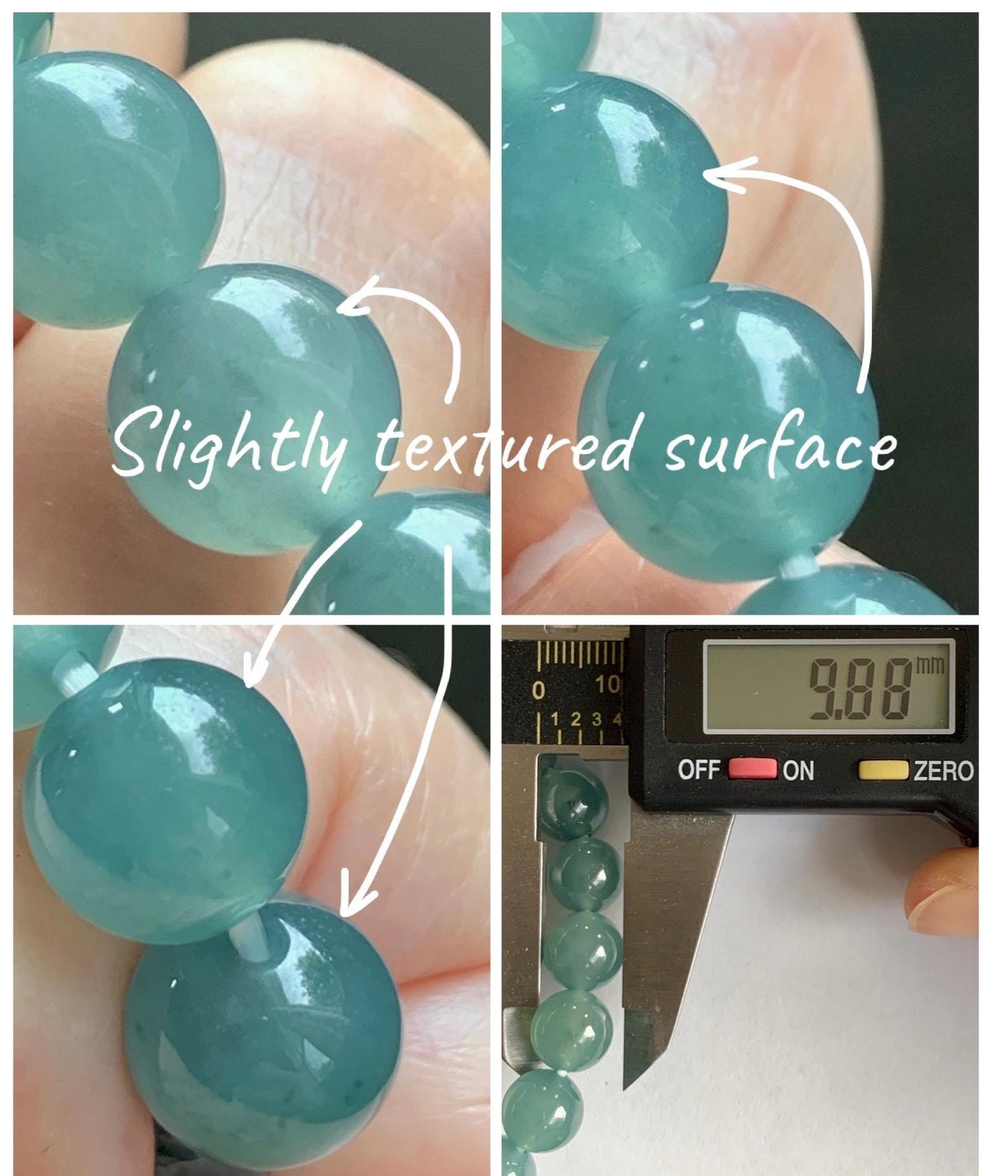 Natural Grade A Guatemalan Icy Translucent Dusty Teal Jade Jadeite Beaded Bracelet 9.8mm 7.25” 32g 天然冰胶危蓝绿翡翠手串 WLU272
