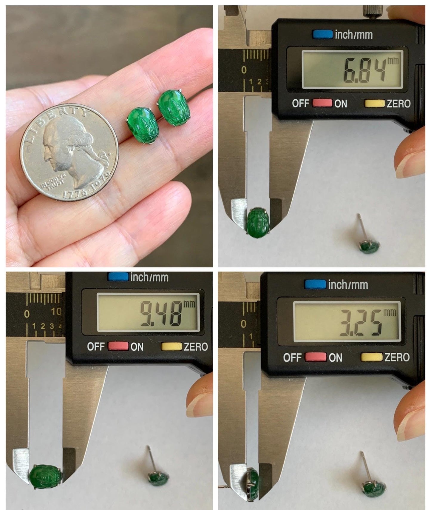 Natural Guatemalan Grade A Icy Translucent Vibrant Green Jade Jadeite Petite Pixiu Stud Earrings Sterling Silver 天然冰危绿翡翠迷你貔貅镶嵌耳钉 WPX88