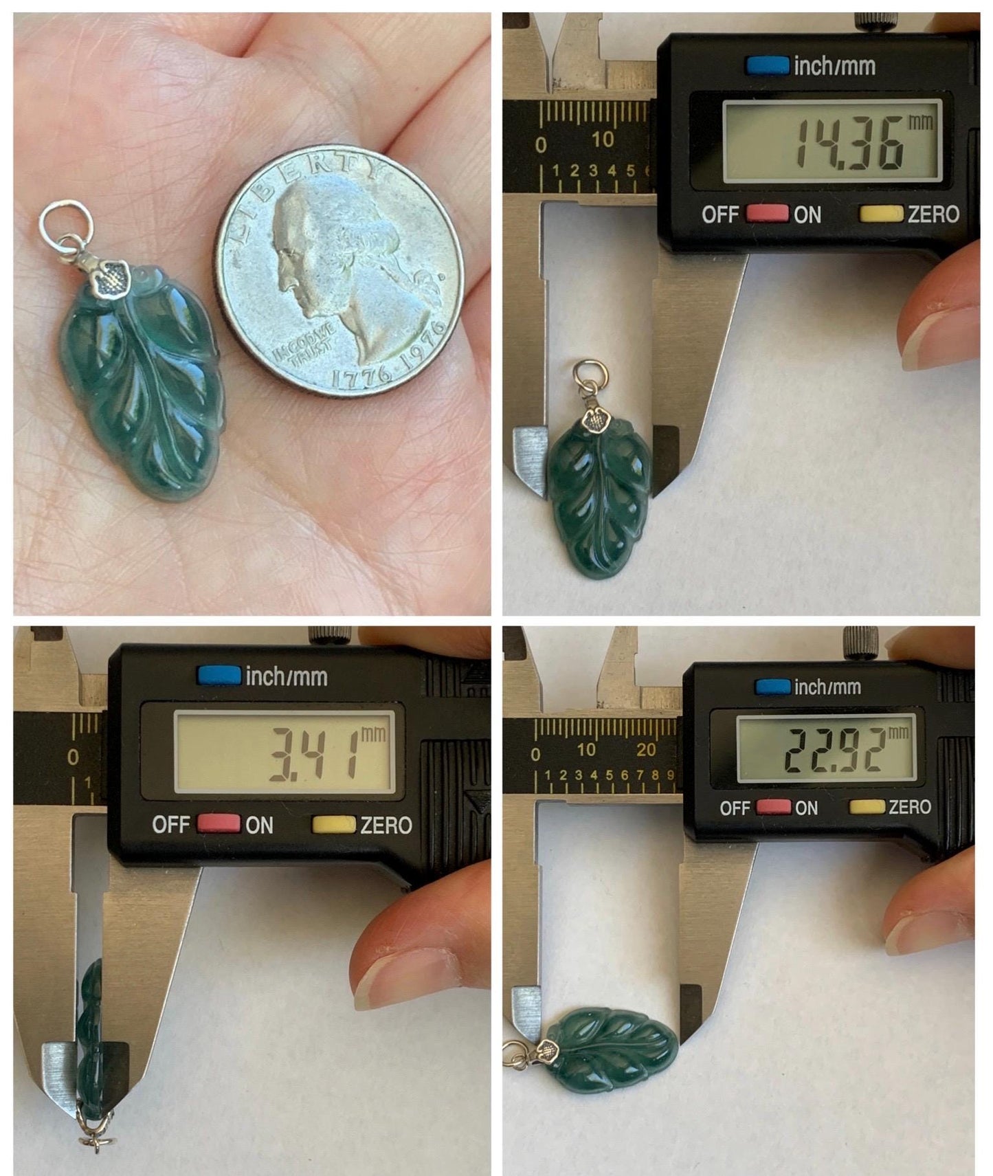 Natural Grade A Guatemalan Icy Translucent Dark Teal Blue Jade Jadeite Carved Leaf Small Pendant Sterling Silver 天然冰胶危深蓝翡翠大叶有成银镶吊坠 WLD55G