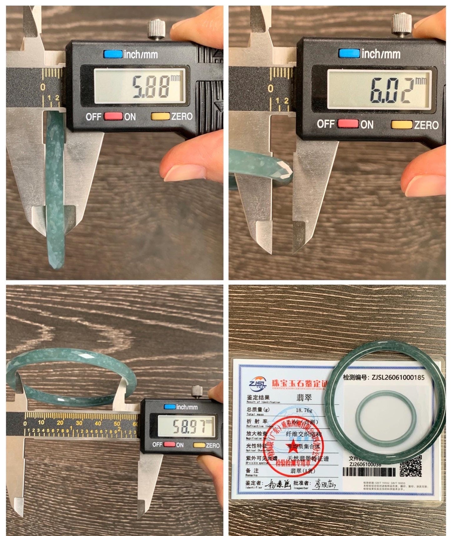 Certified Natural Grade A Guatemalan Icy Translucent Dusty Teal Jade Jadeite Diamond Faceted Bangle 59mm 7.29” 19g 天然冰危蓝绿翡翠细圆条切割面手镯 185
