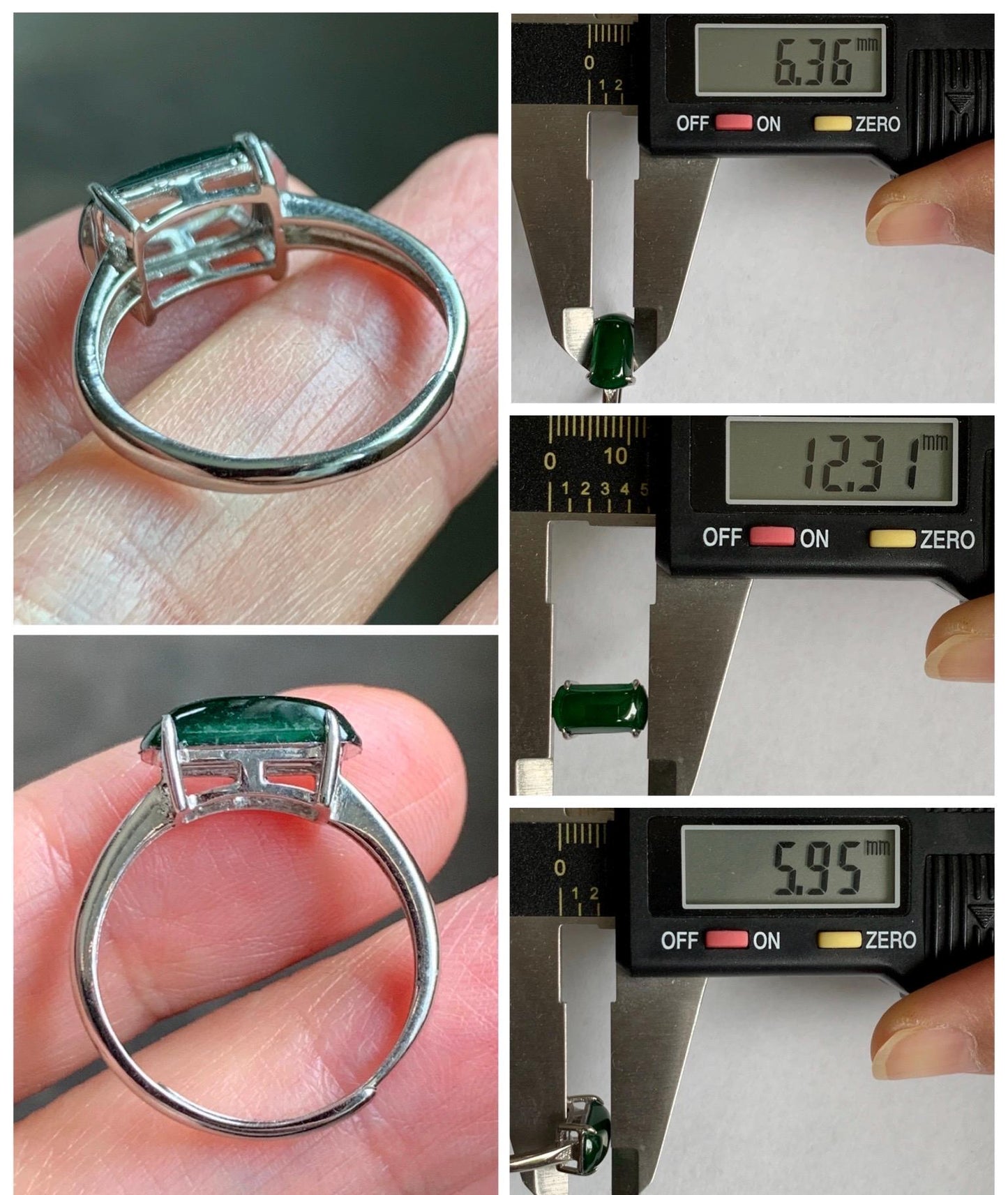 Natural Grade A Guatemalan Icy Translucent Vibrant Green Jadeite Saddle Ring Sterling Silver Size Adjustable 天然冰危绿翡翠马鞍银镶戒指 WMA135A