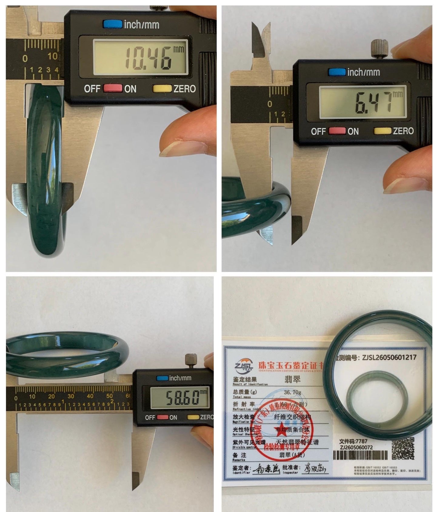 Certified Natural Grade A Guatemalan Icy Translucent Dark Teal Blue Wuji Jade Jadeite Wide Bangle 58.6mm 7.24” 36.7g 天然冰危深蓝绿翡翠正圈手镯1217 AS IS