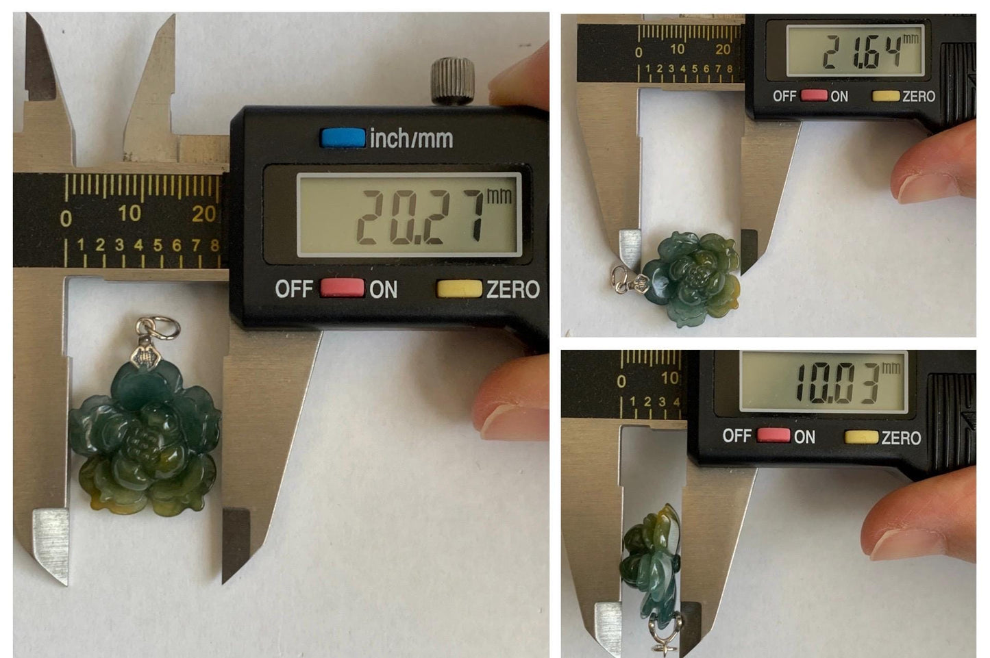Natural Grade A Guatemalan Icy Dark Dusty Blue Yellow Marbled bicolored Jade Jadeite Lotus Flower Pendant Sterling Silver 天然冰危蓝黄翡翠莲花吊坠MSL132
