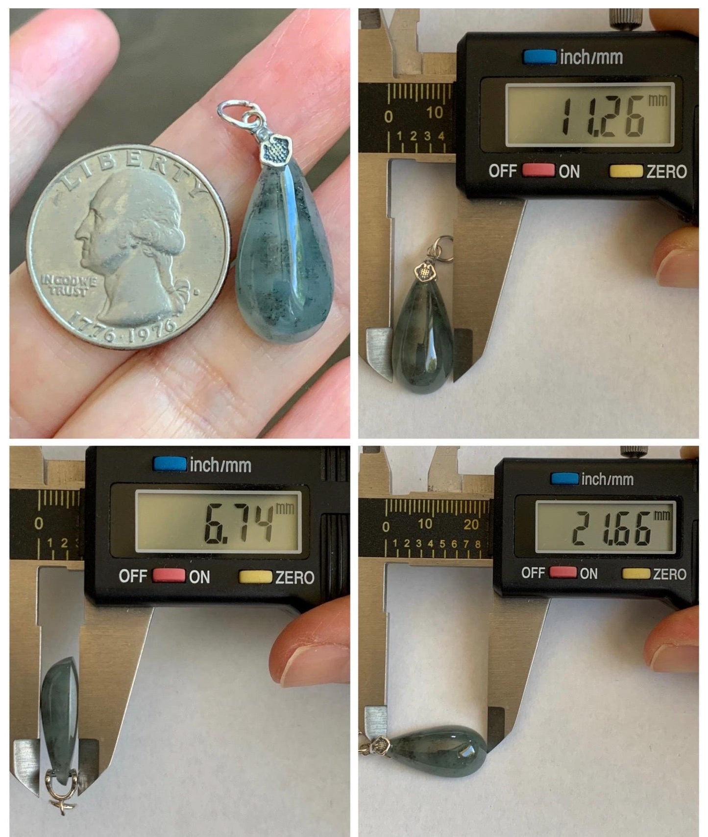 Natural Grade A Guatemalan Icy Highly Translucent Wuji Jade Jadeite Teardrop Pendant Sterling Silver 天然冰危乌鸡翡翠水滴吊坠 WSD88