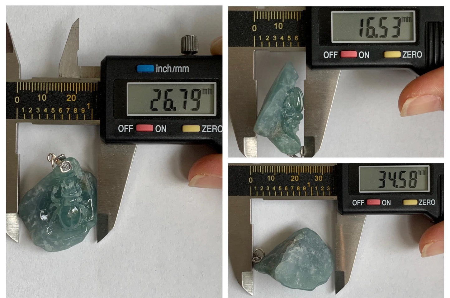 Natural Grade A Guatemalan Icy Translucent Dusty Blue Jade Jadeite with Rind Carved Beetle Pendant Sterling Silver 天然冰危蓝翡翠皮壳料甲壳虫吊坠 WPKB110